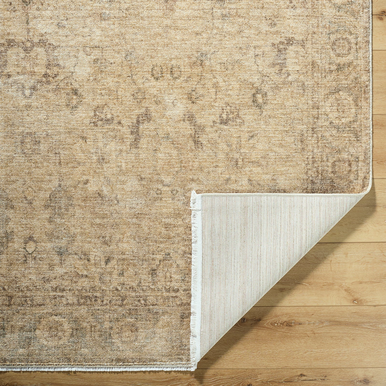 Fetscher Galey Alix Vintage Traditional Vintage Boho Fringe Beige & Olive Polyester Rug 200x290cm - folded detail