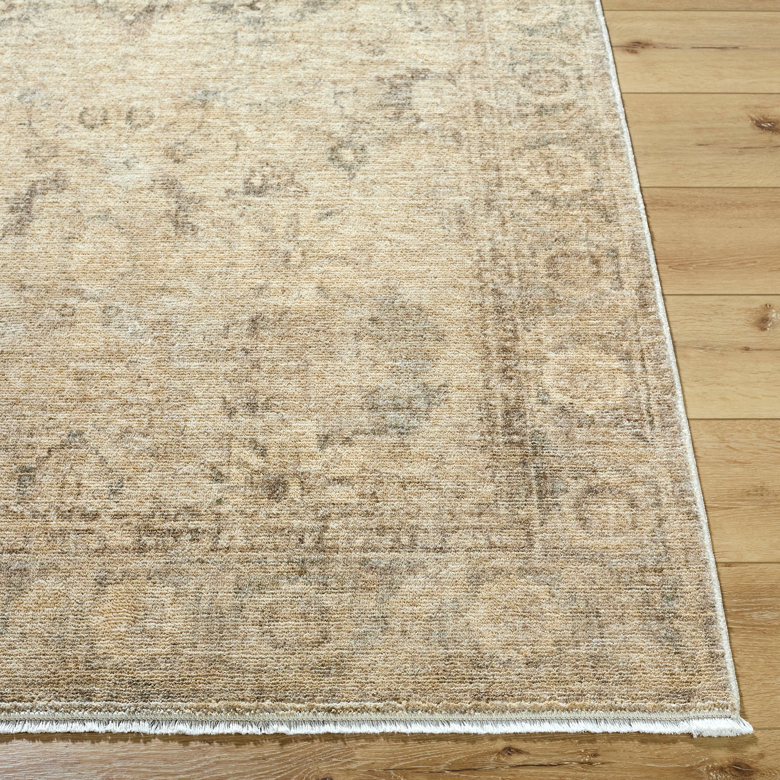 Fetscher Galey Alix Vintage Traditional Vintage Boho Fringe Beige & Olive Polyester Rug 152x229cm - front view