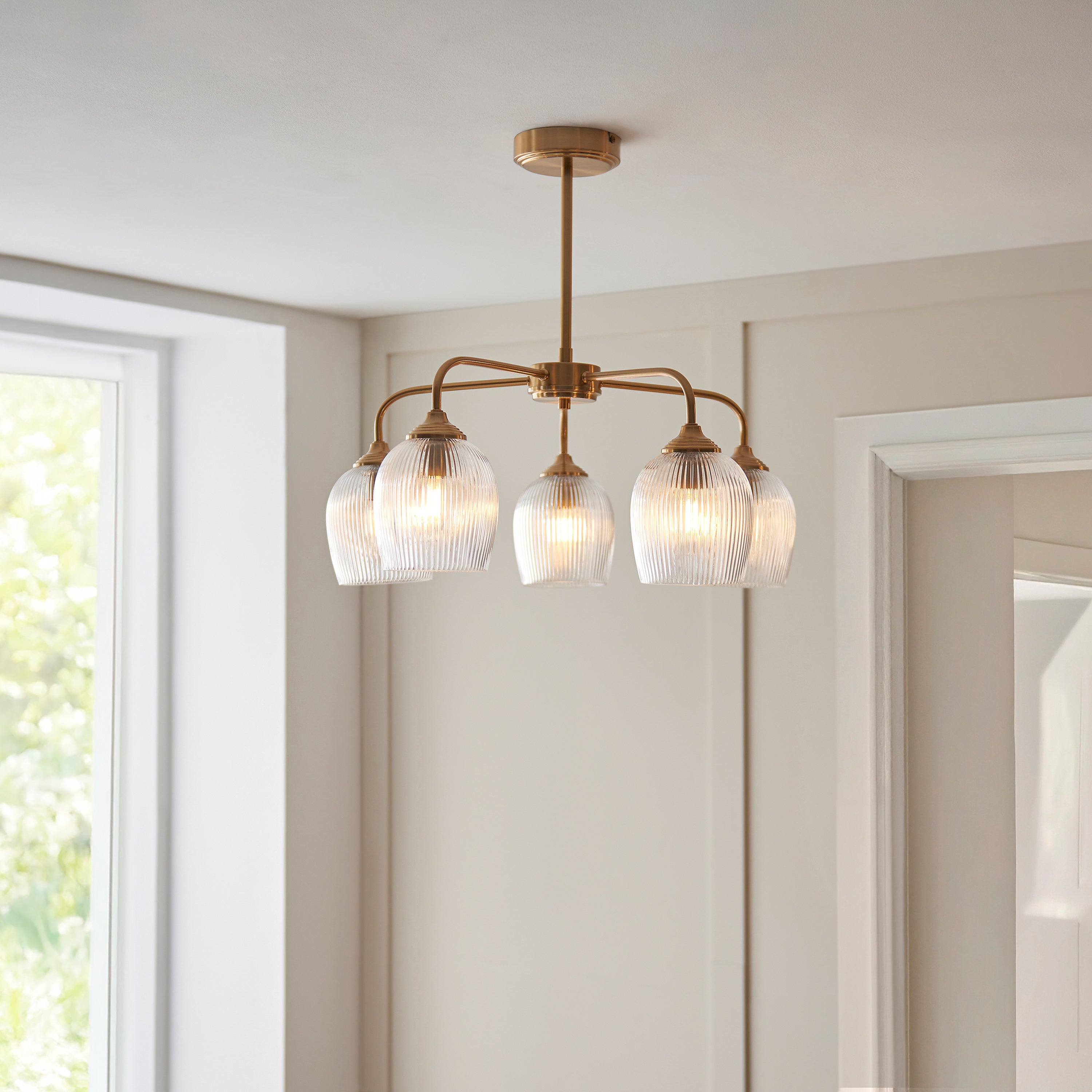 Gramercy Ribbed Brushed Aged Brass 5 Light Pendant