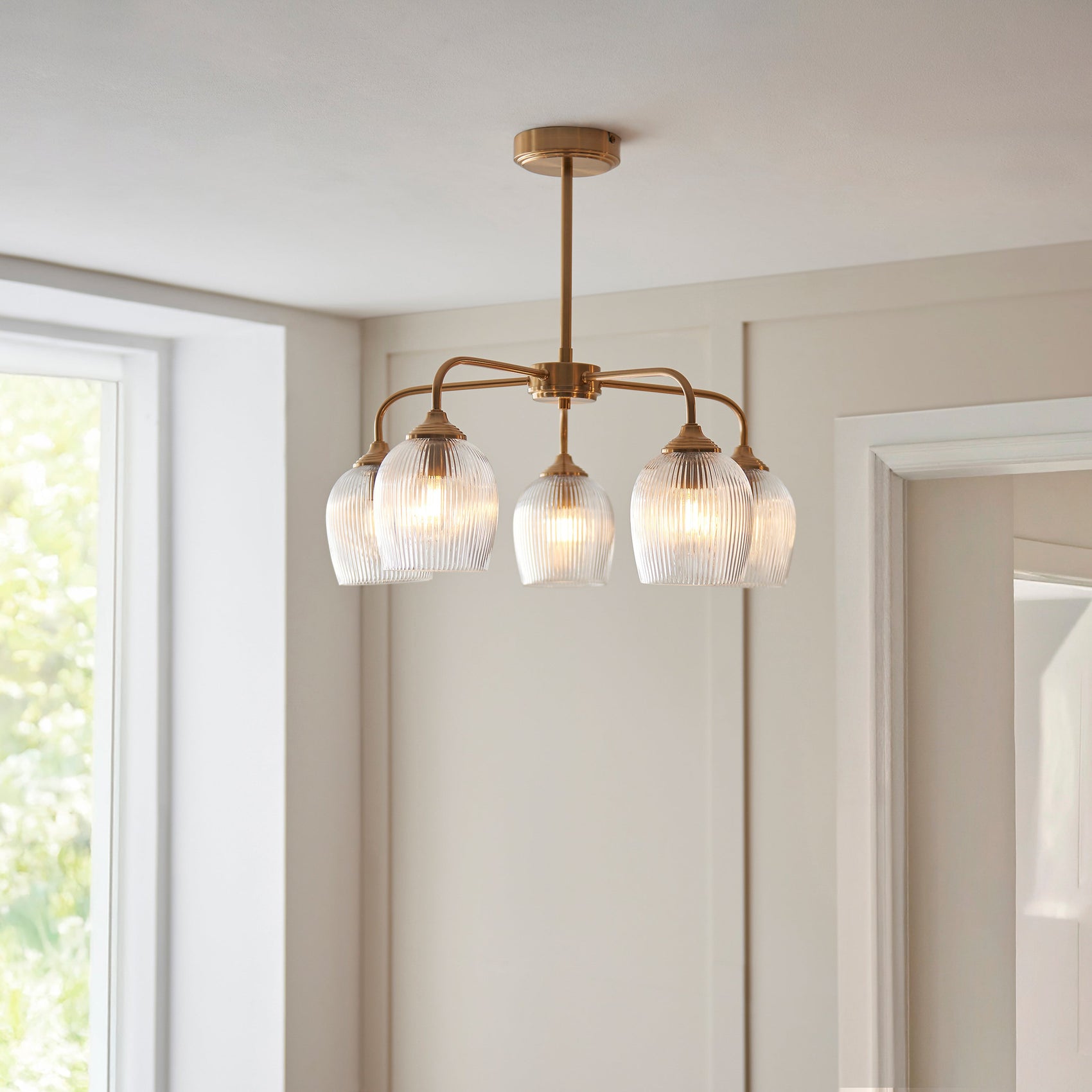 Gramercy Ribbed Brushed Aged Brass 5 Light Pendant