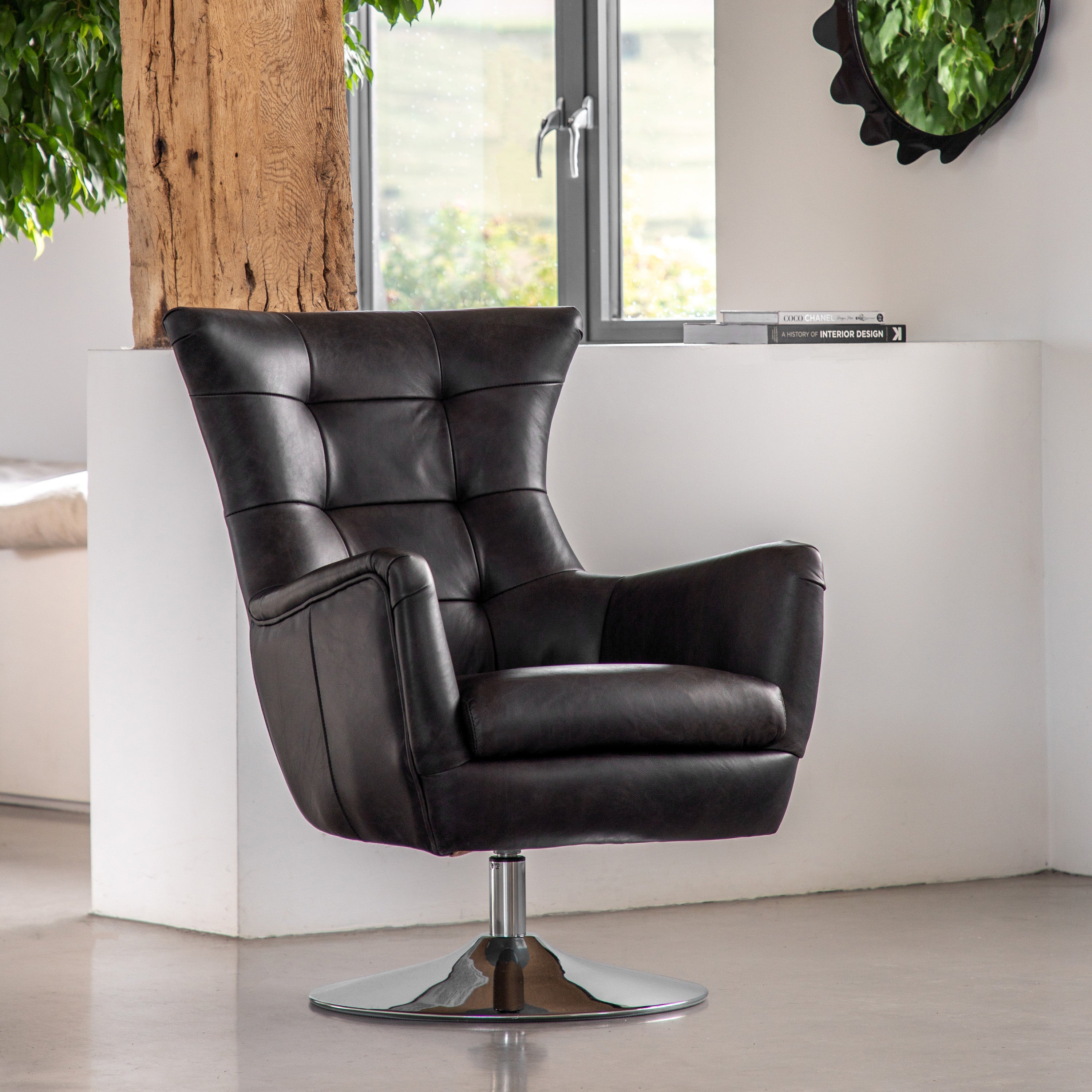 Alderdowns Antique Ebony Leather Swivel Armchair