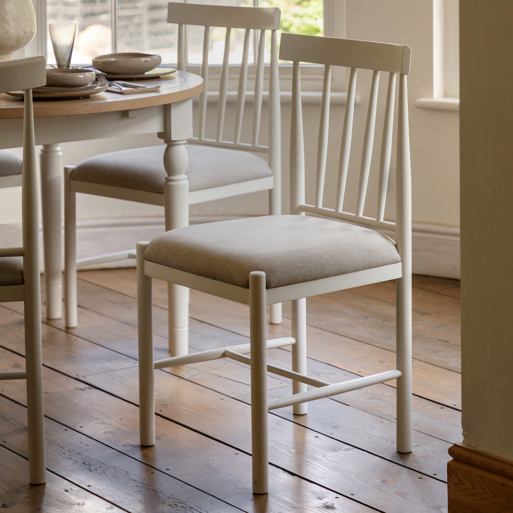 Set of 2 Radley White Oak Wood Upholstered Dining Chairs