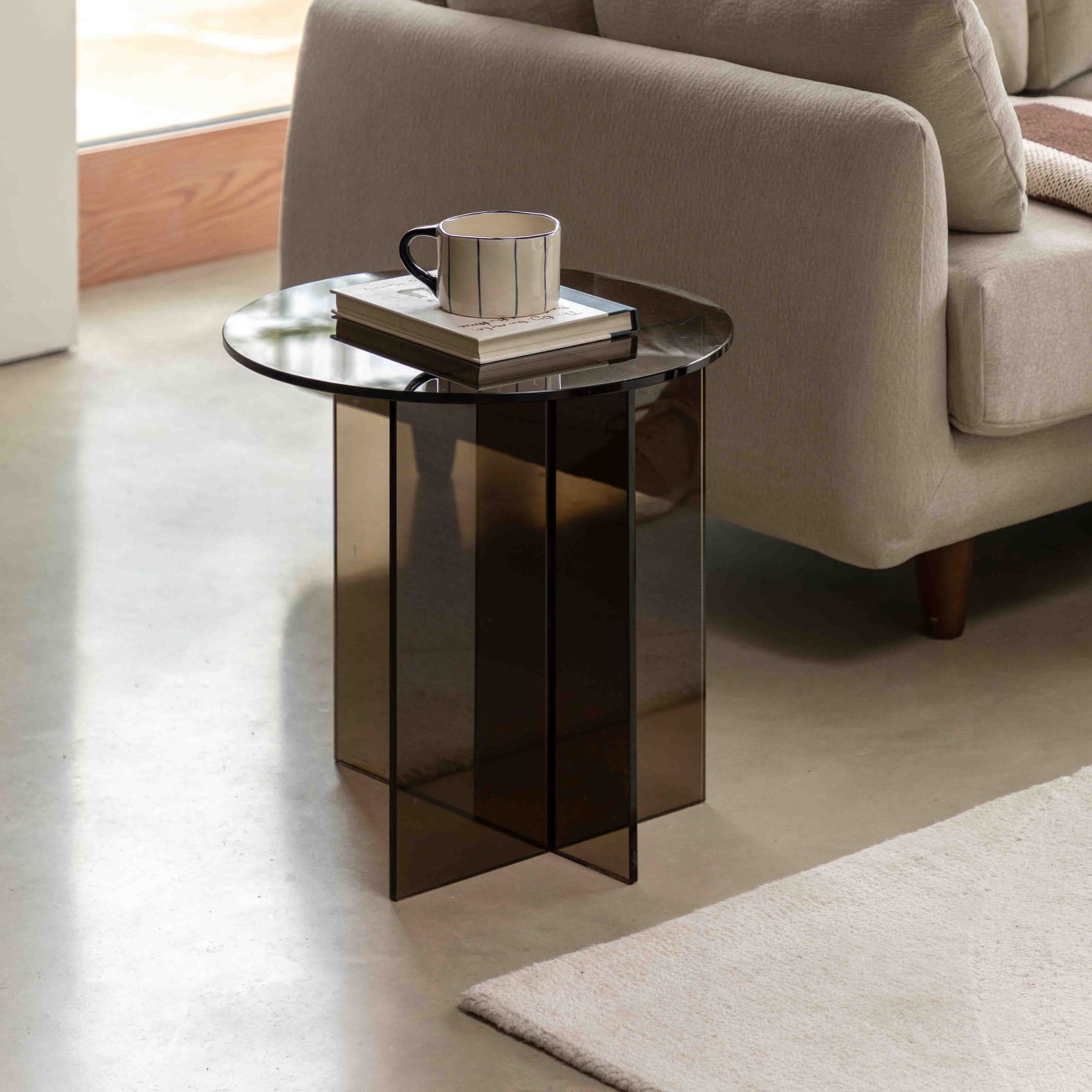 Vetrano Charcoal Glass Side Table