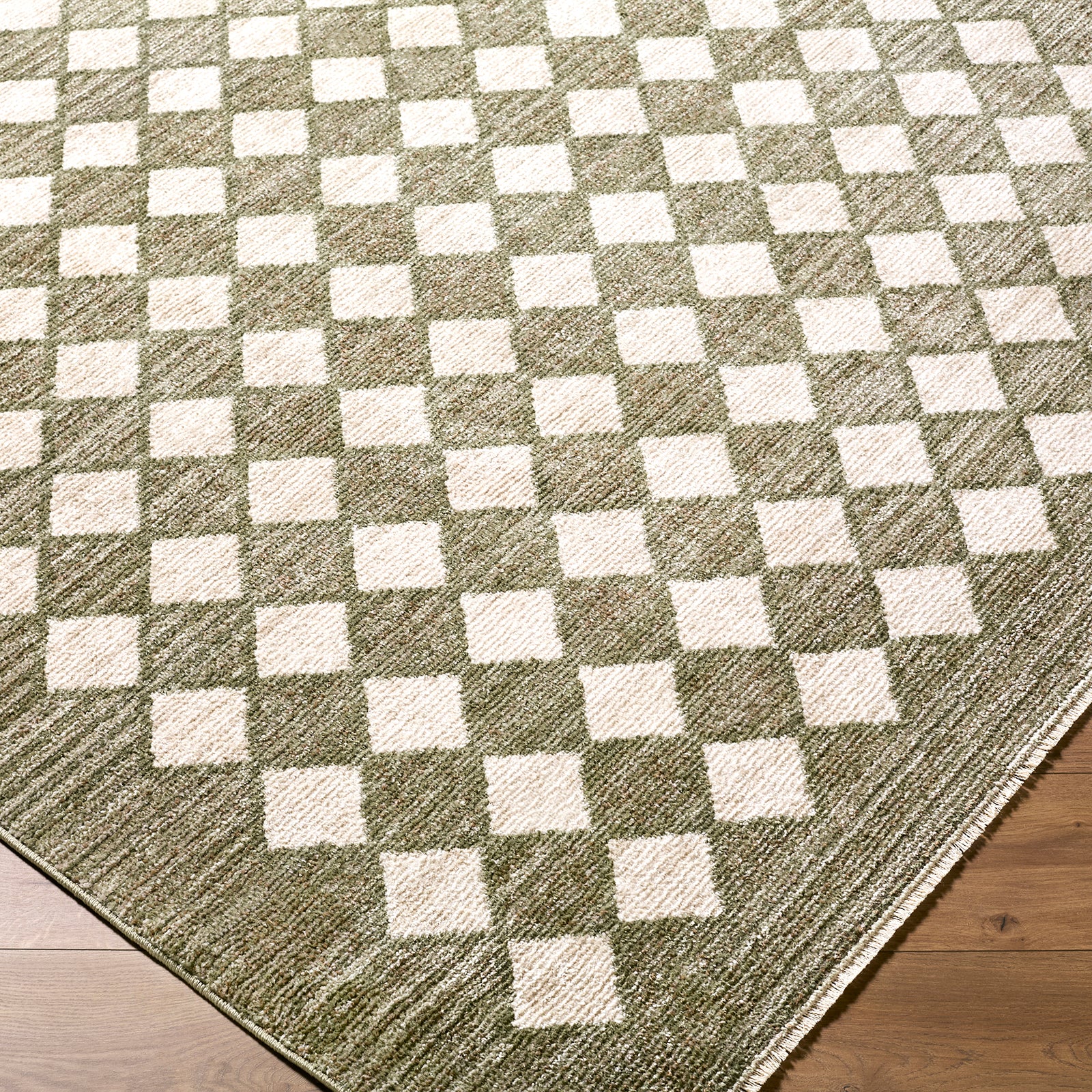 Myrtle Avenue V Galey Alix Geometric Diamond Fringe Taupe & Olive Polypropylene & Polyester Rug 160x230cm - corner detail