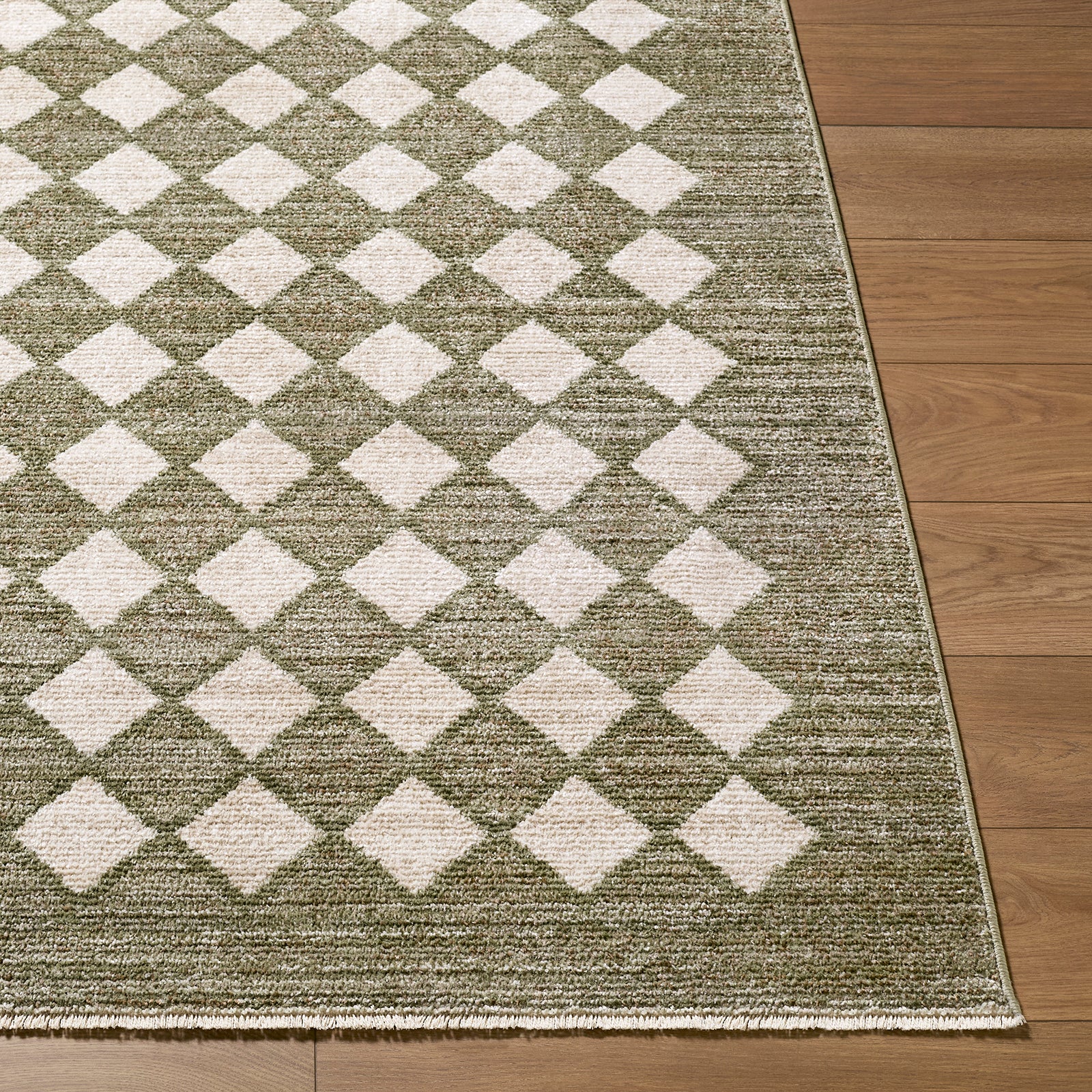 Myrtle Avenue V Galey Alix Geometric Diamond Fringe Taupe & Olive Polypropylene & Polyester Rug 160x230cm - front view