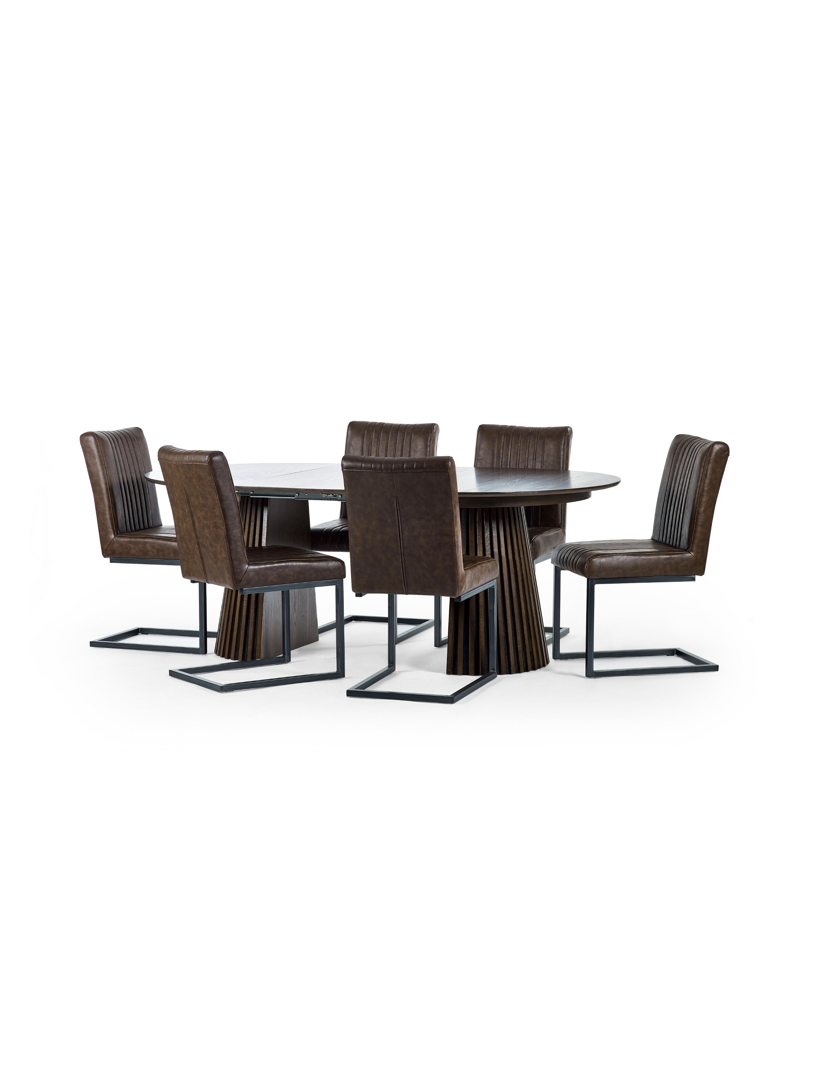 Pedra Dark Oak Wood Slatted Extending Dining Table