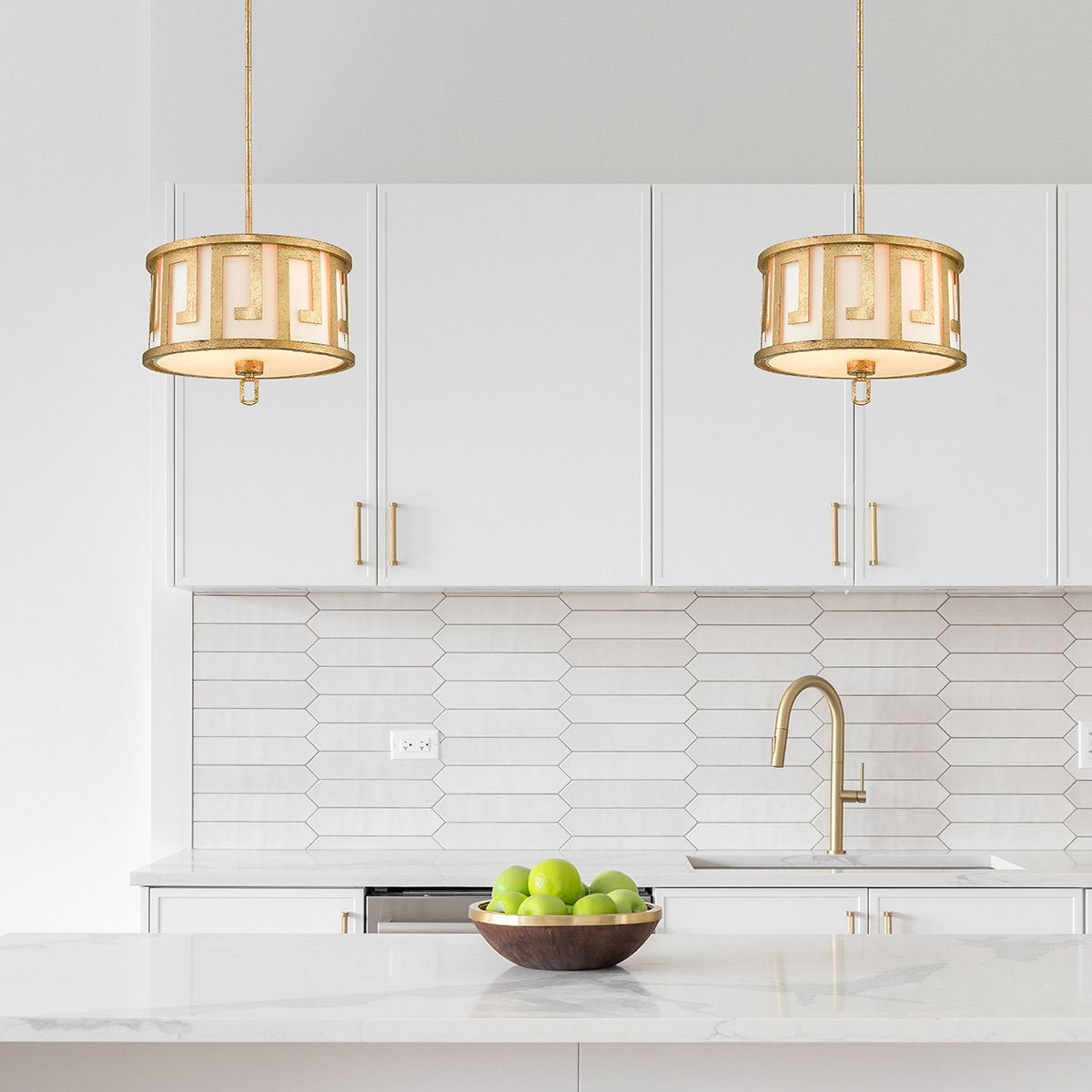 Marcus Double Medium Pendant Light - Gold & Ivory