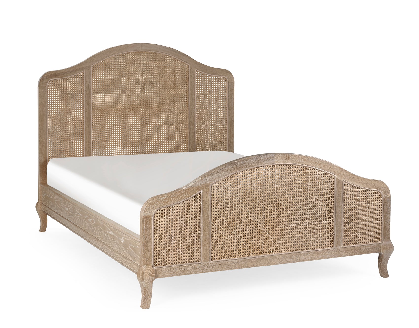 Ascot Light Oak Wood & Rattan King Bed
