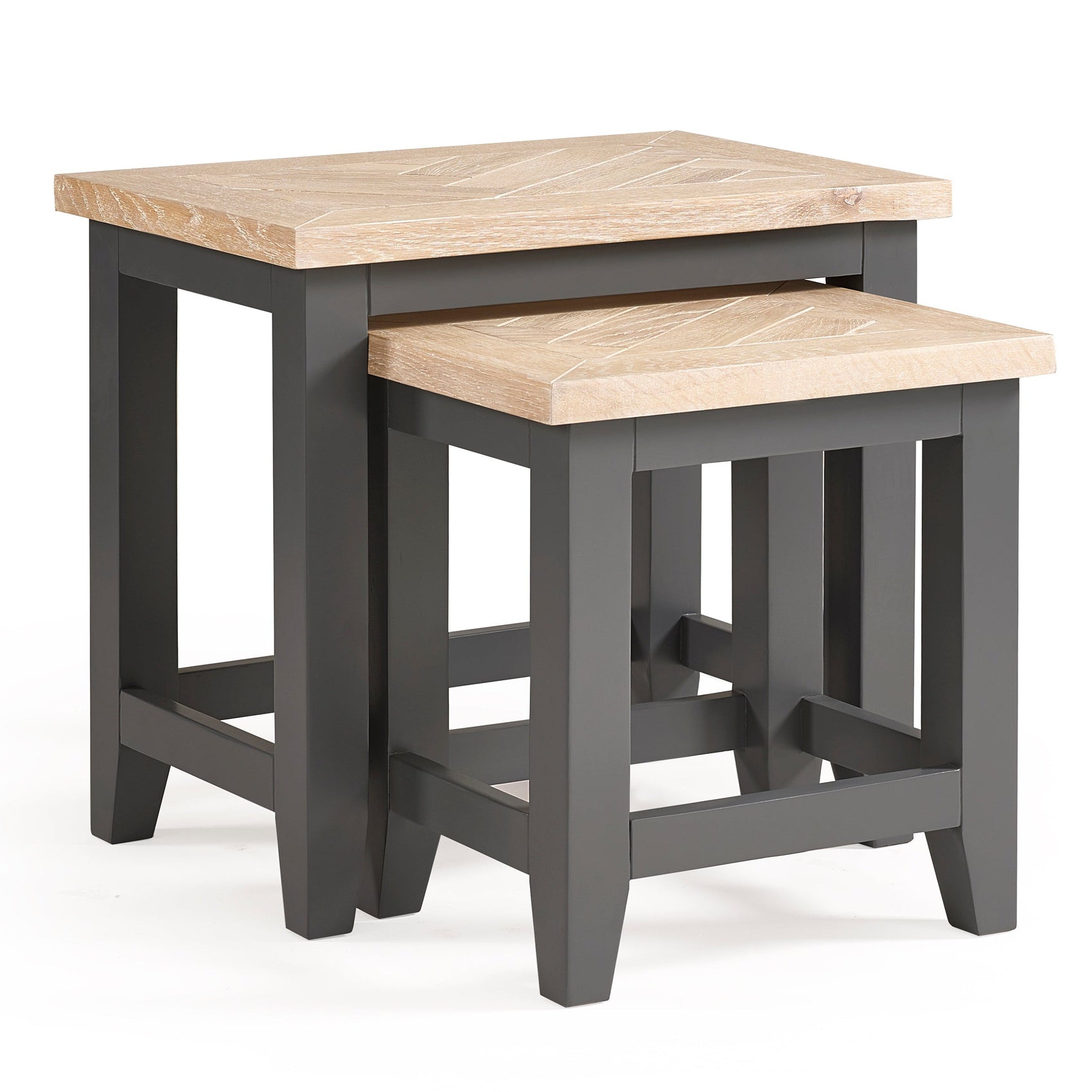 Sanderson Oak Wood Side Tables Nest Dark Grey