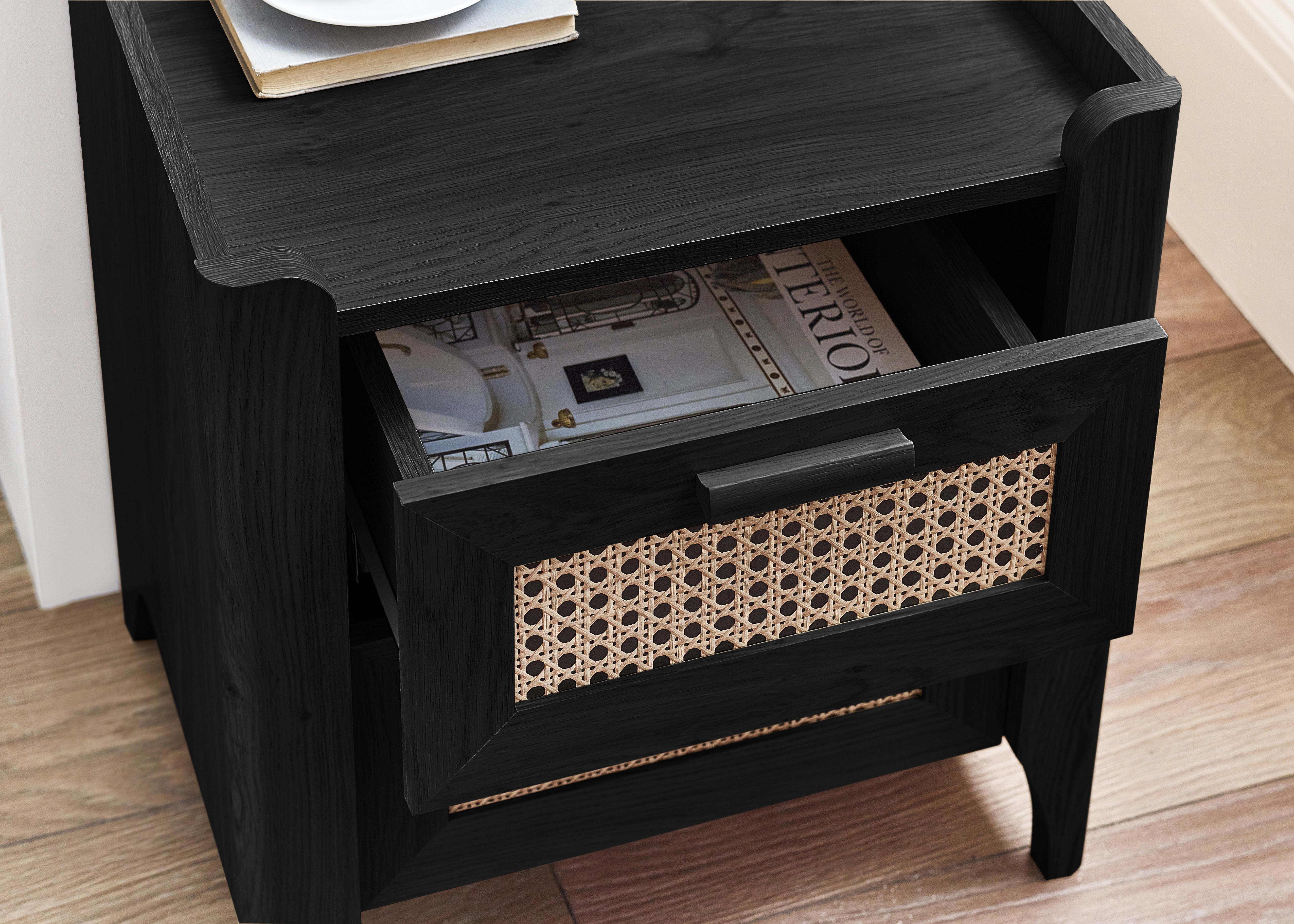 Asbury Wood Bedside Table | 2 Drawers - Black Ash