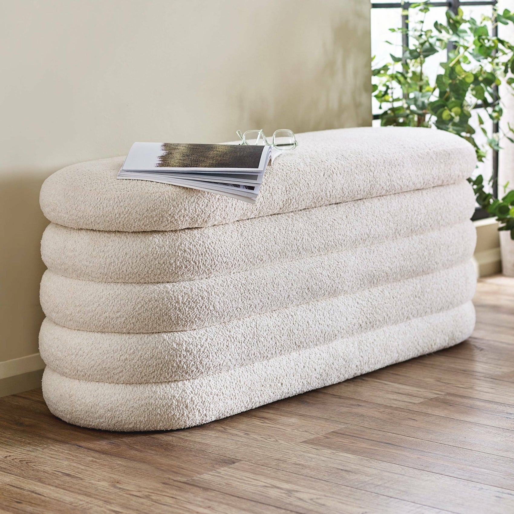 Alana Ivory Boucle Ottoman Storage Bench