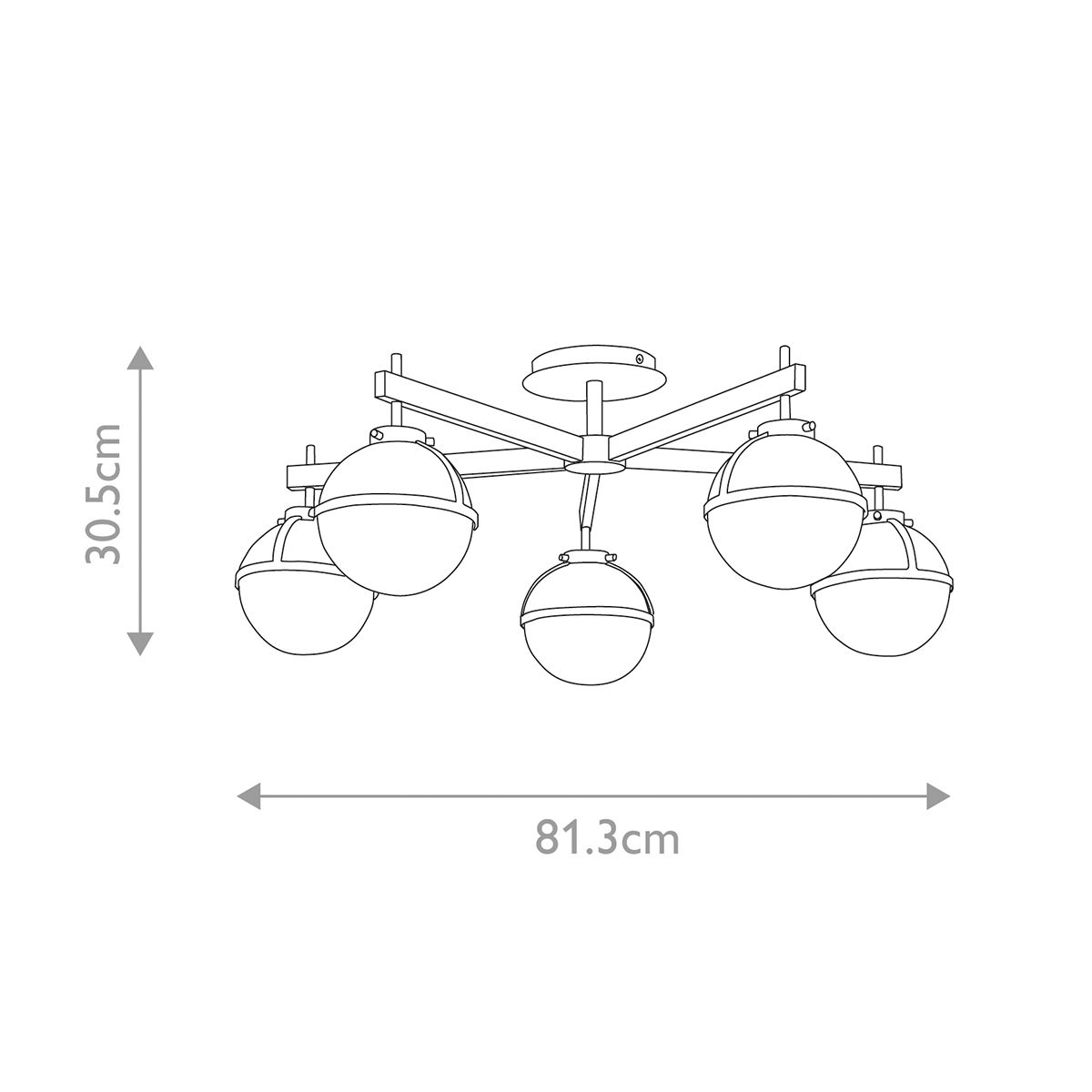 Bridport 5 Light Semi Flush Ceiling Light - Black