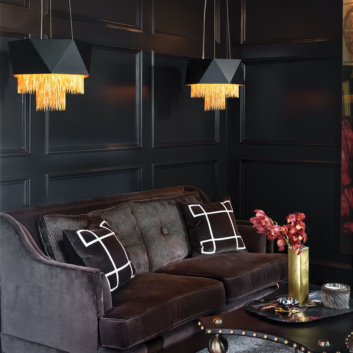 Sirena - Zuma 6 Light Pendant Light - Black & Gold