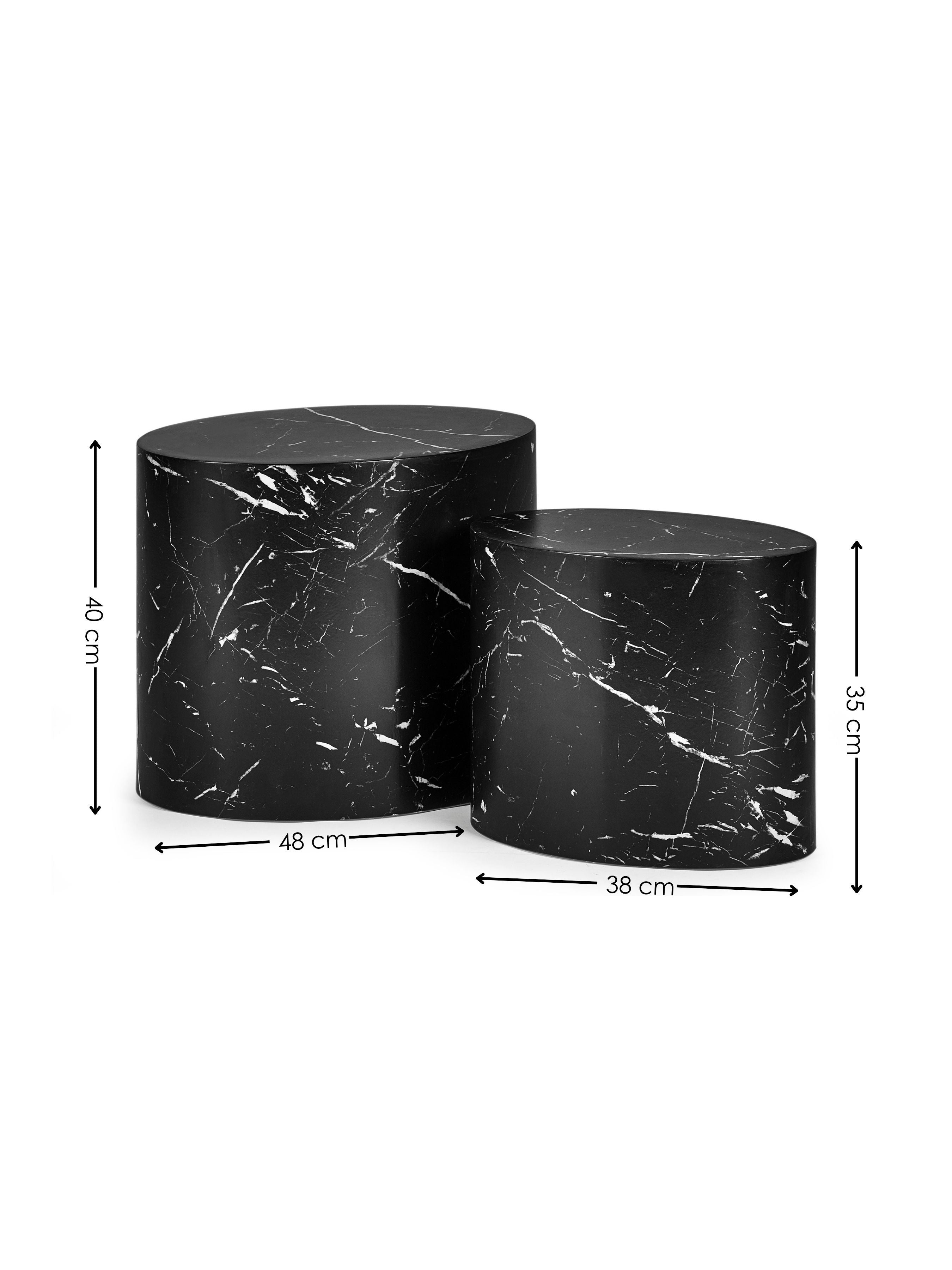 Rockwell Black Marble Effect Block Tables Nest of 2