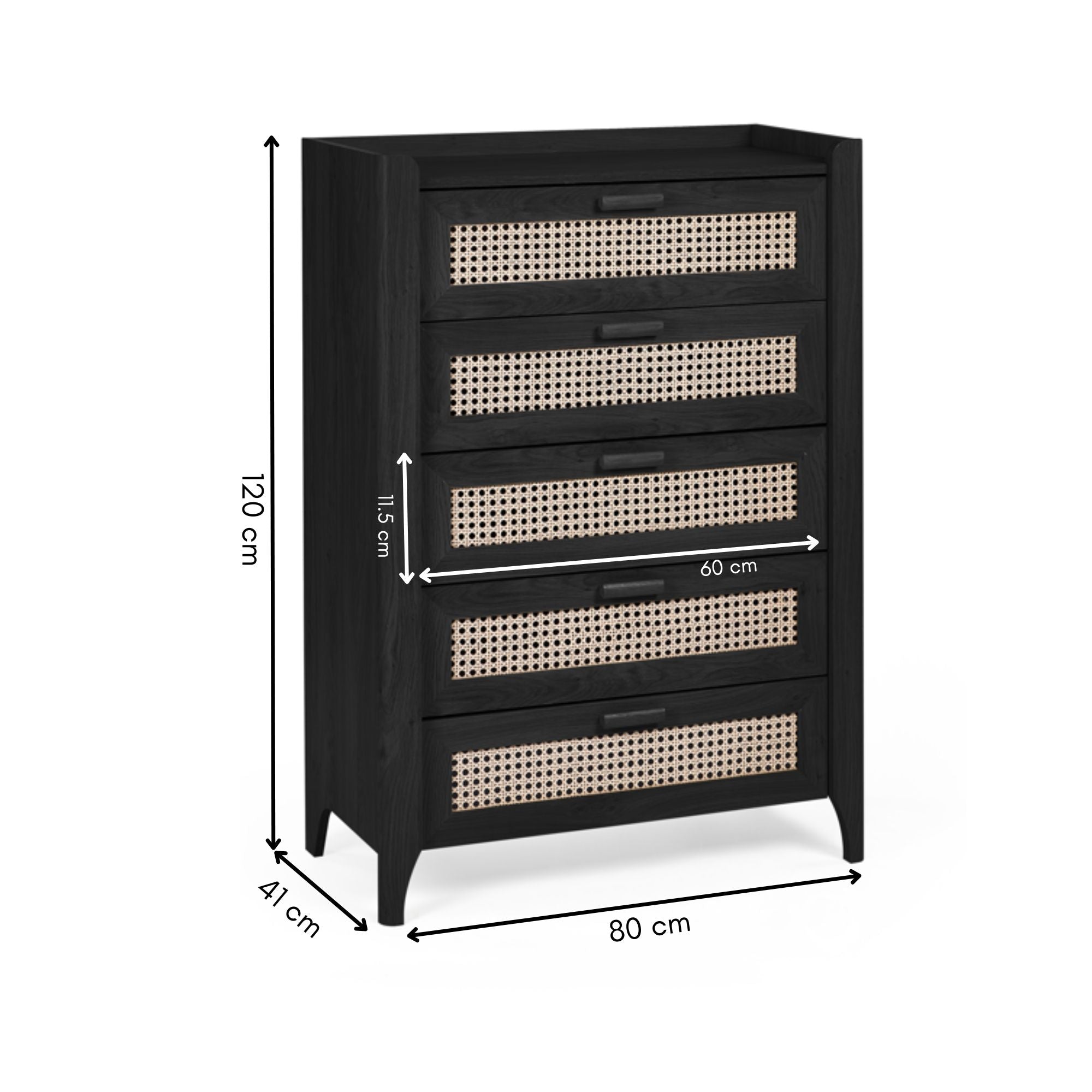 Asbury Wood Chest of Drawers | 5 Drawers - Black Ash