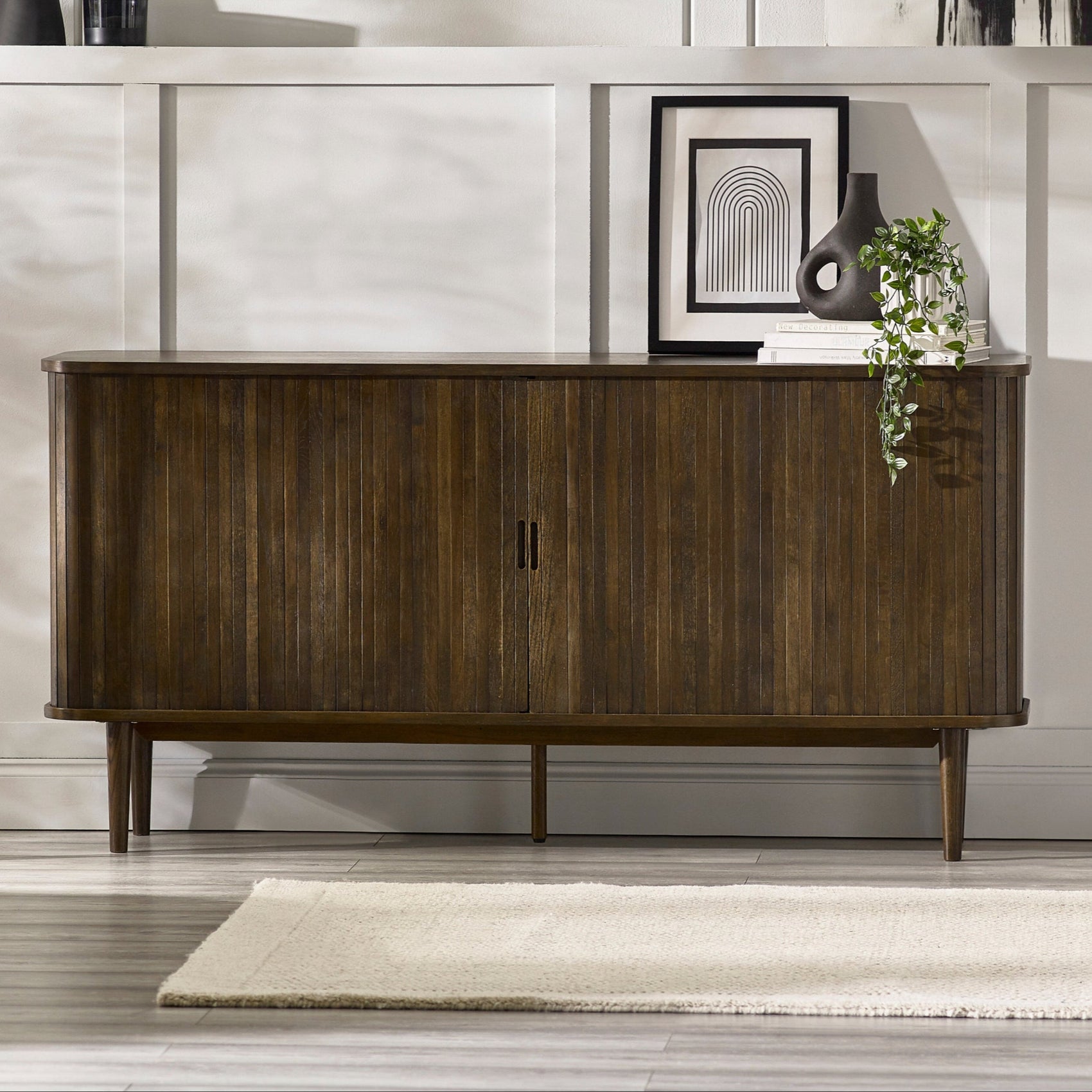 Pedra Dark Oak Wood Slatted Sideboard
