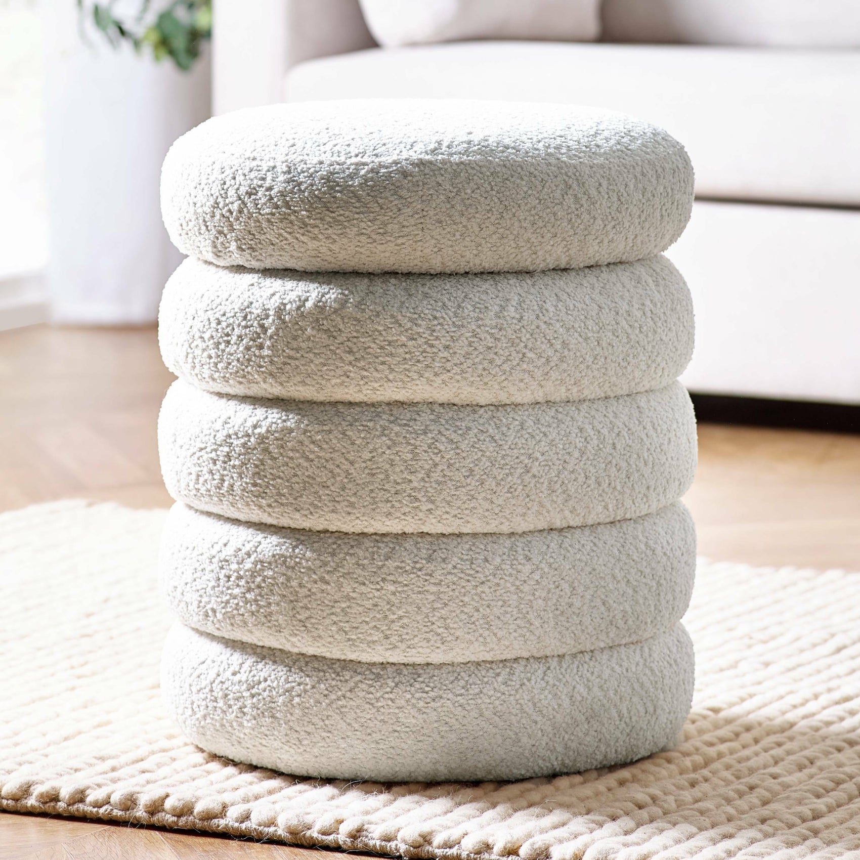 Alana Ivory Boucle Storage Pouffe