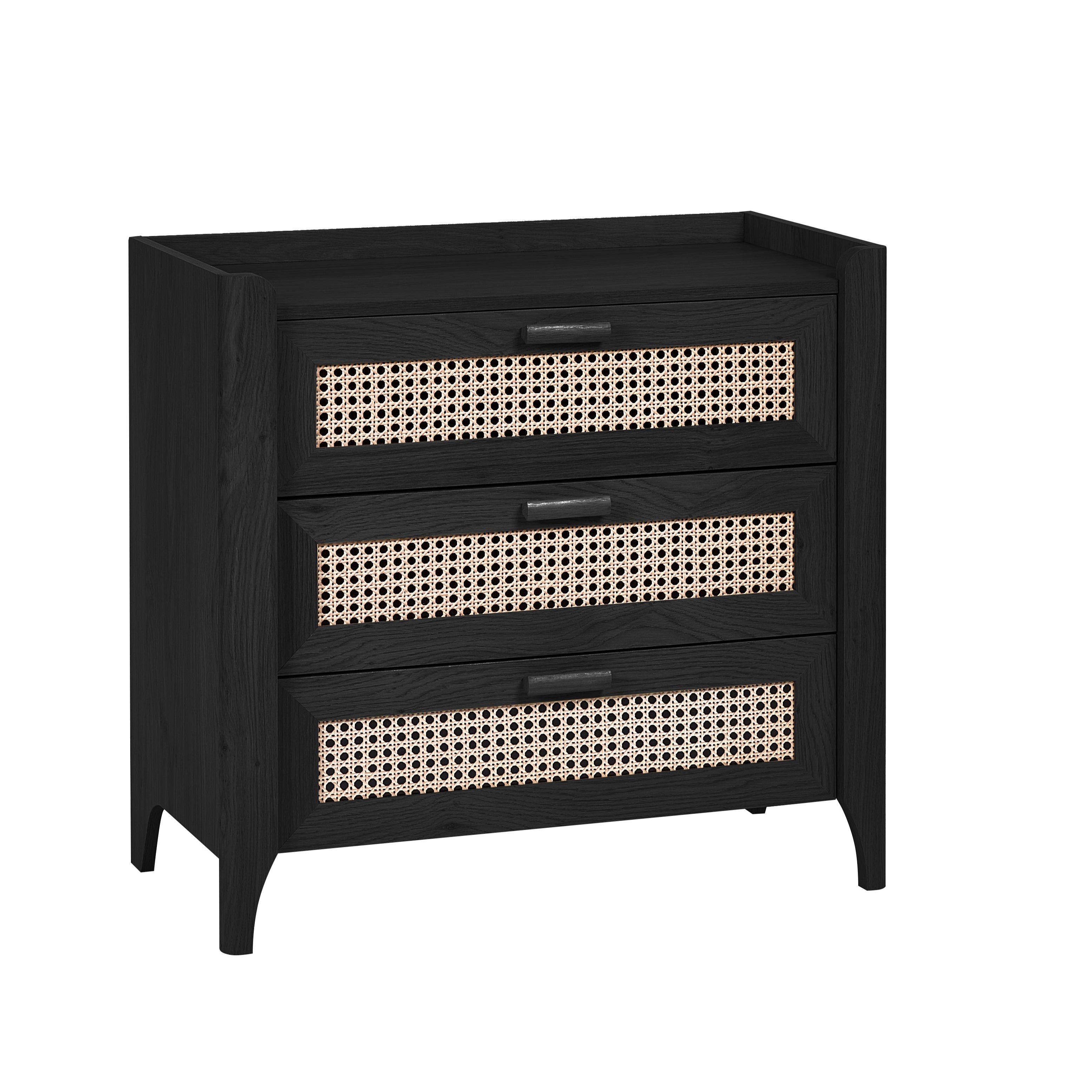 Asbury Wood Chest of Drawers | 3 Drawers - Black Ash
