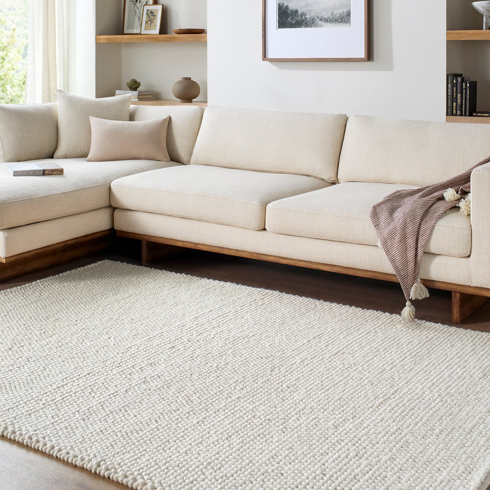 Hazar Global Wool Global Ivory & Cream Polyester Rug 183x275cm - room setting