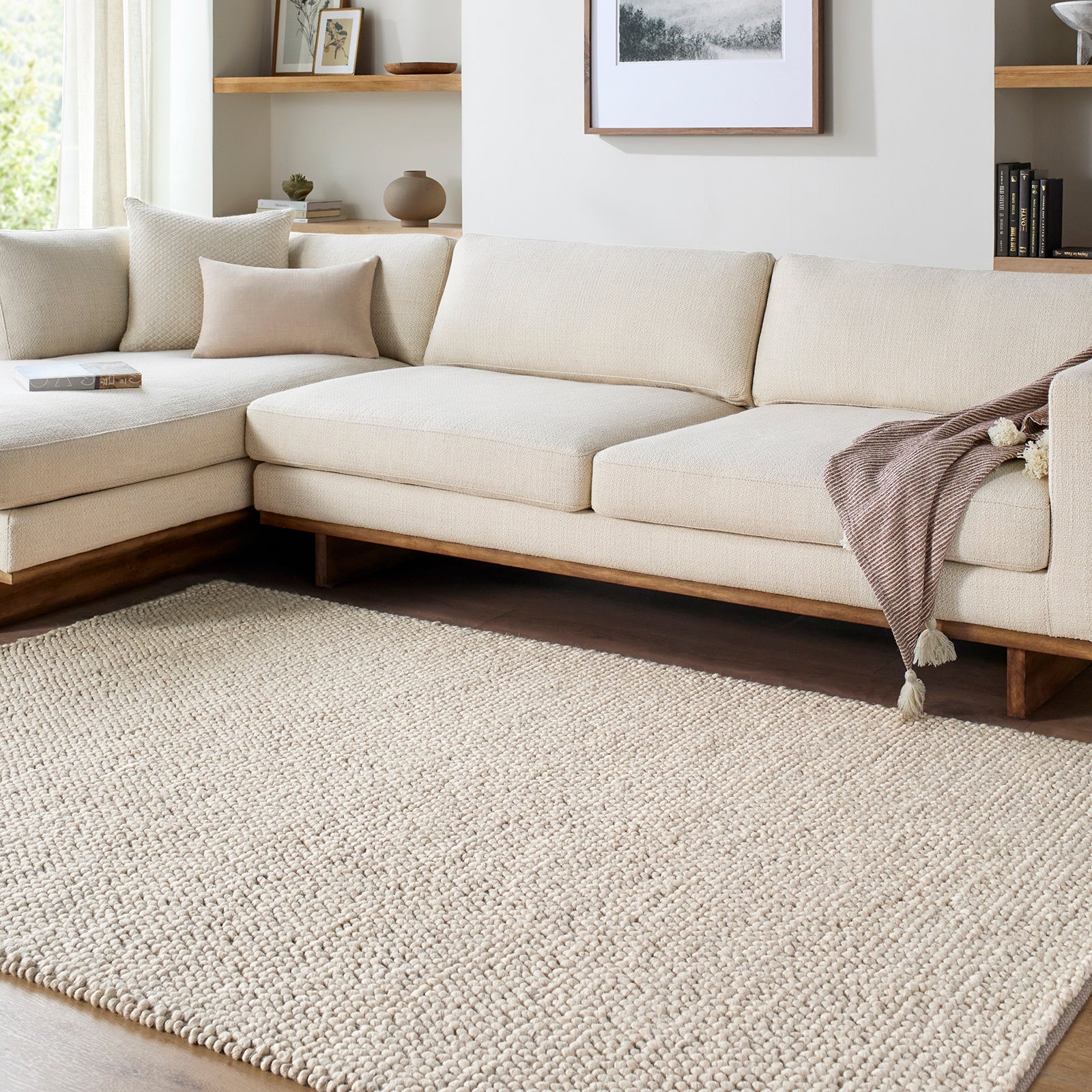 Hazar Global Wool Global Beige & Ivory Polyester Rug 183x275cm - room setting