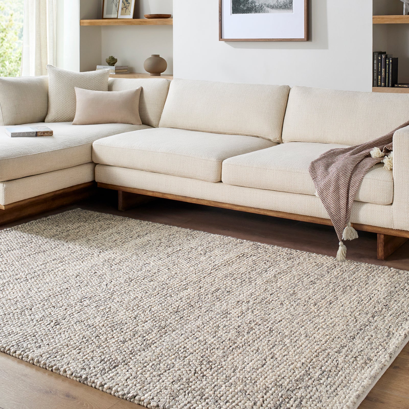 Hazar Global Wool Global Taupe & Charcoal Polyester Rug 153x219cm - room setting