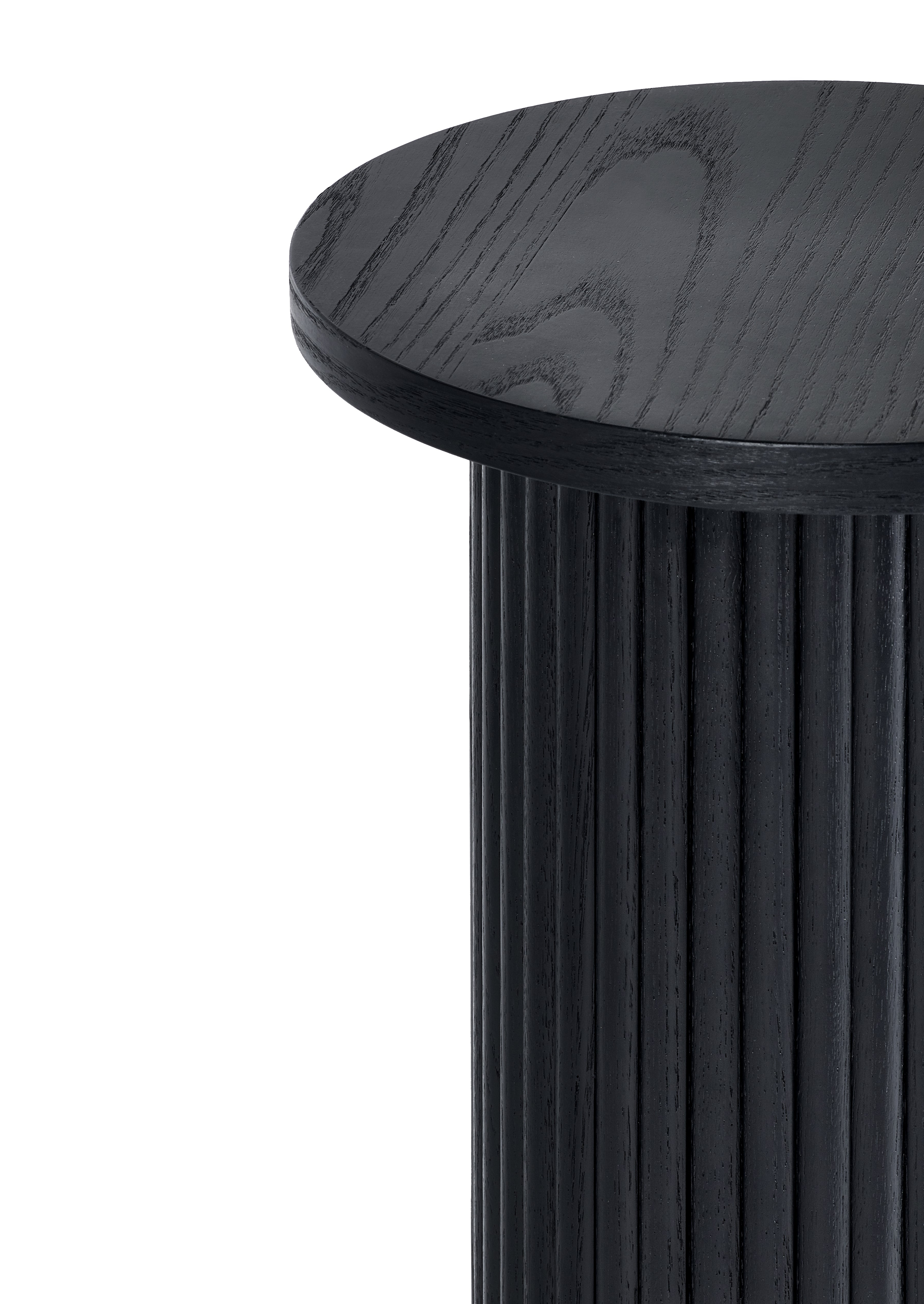 Como Fluted Black Wood Pedestal Side Table