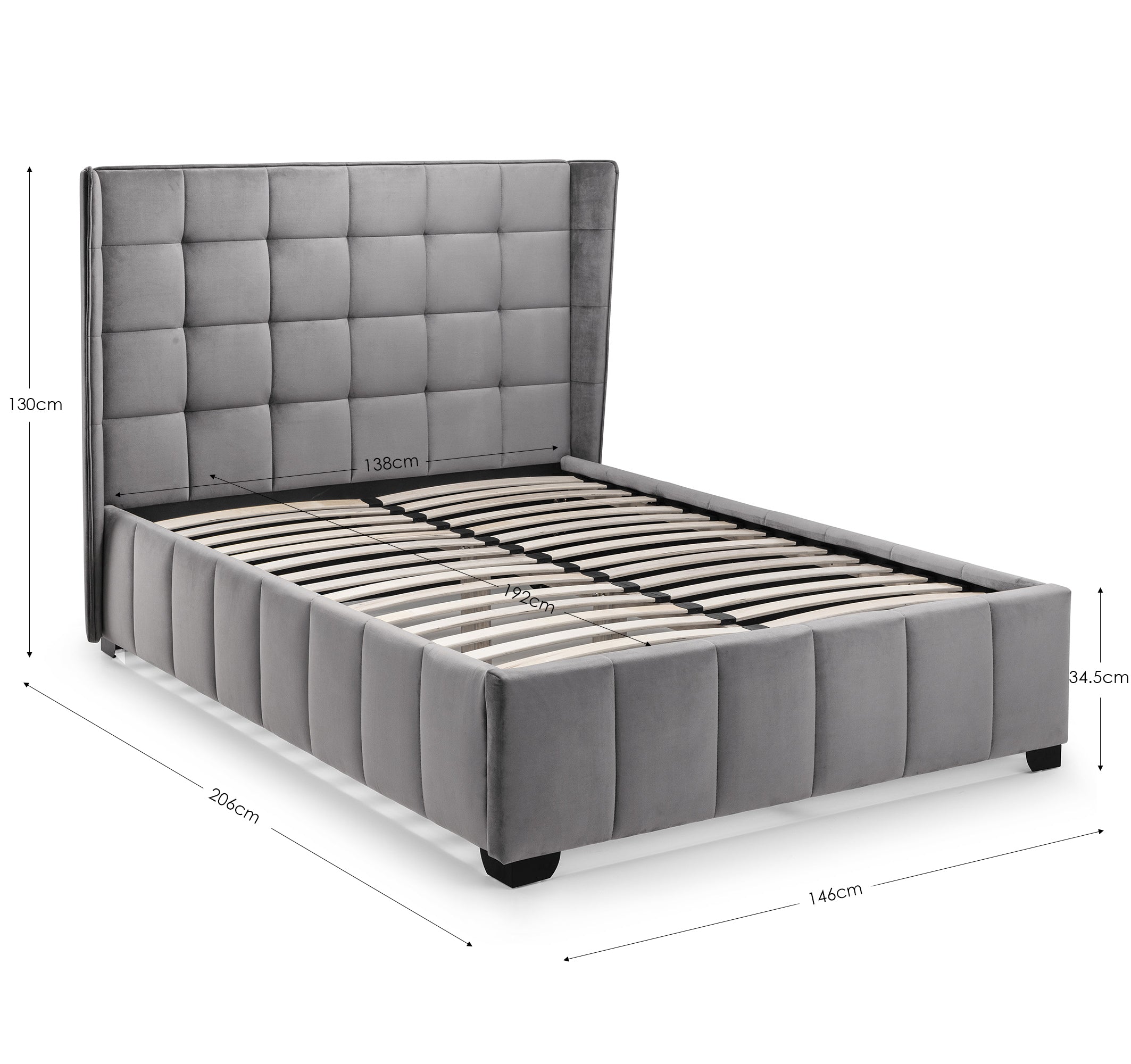 Roscose Light Grey Velvet Double Bed