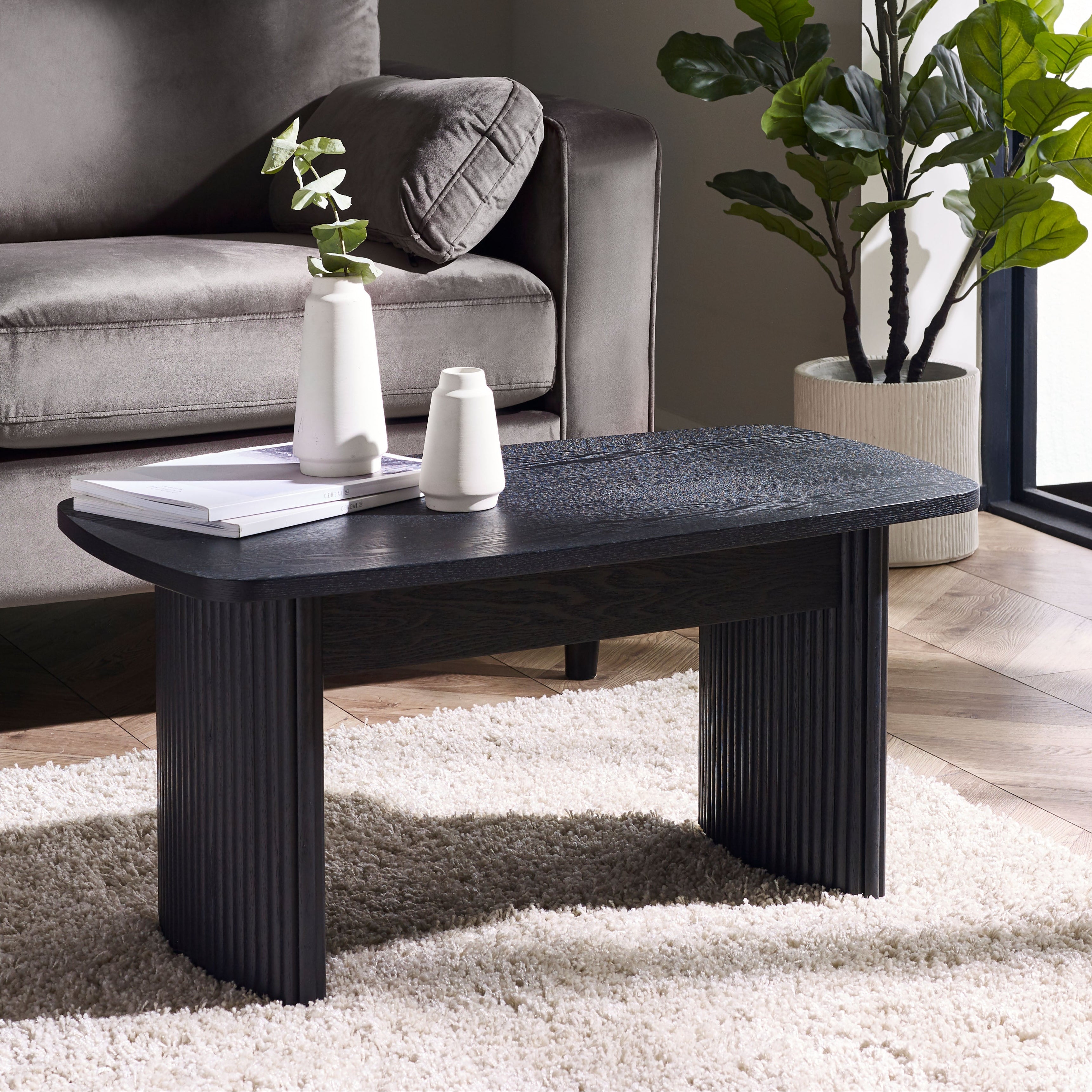 Como Reeded Black Wood Rectangle Coffee Table
