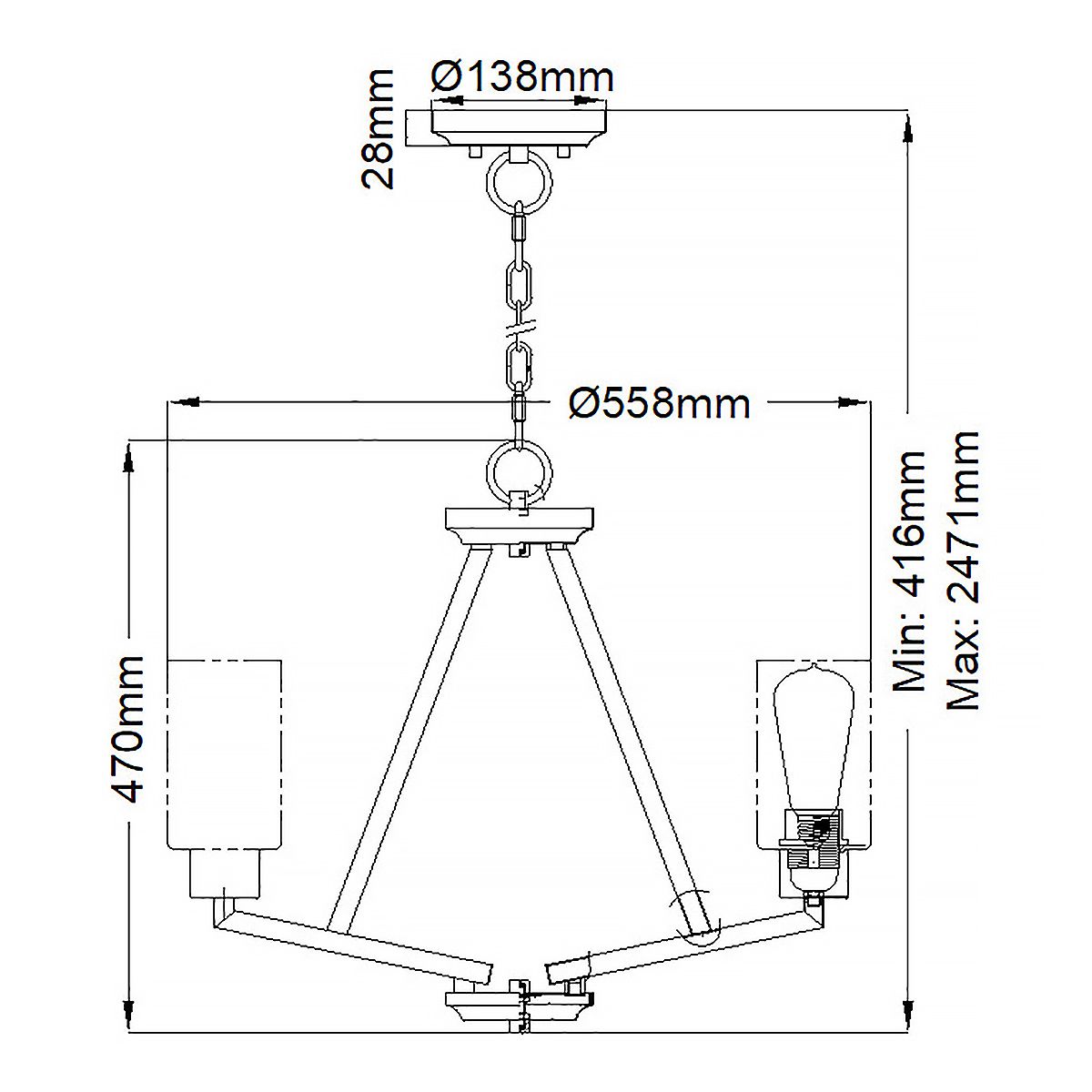 Langham Triple Chandelier - Brass