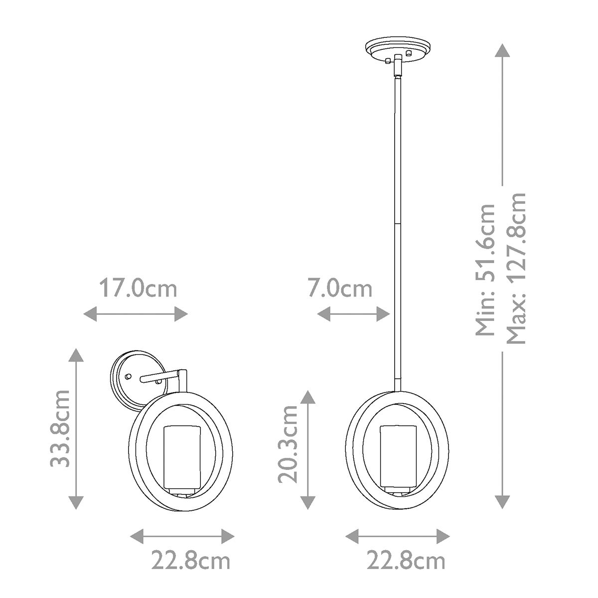 Grand Bank Single Wall Light/Mini-Pendant Light/Semi Flush Ceiling Light - Grey