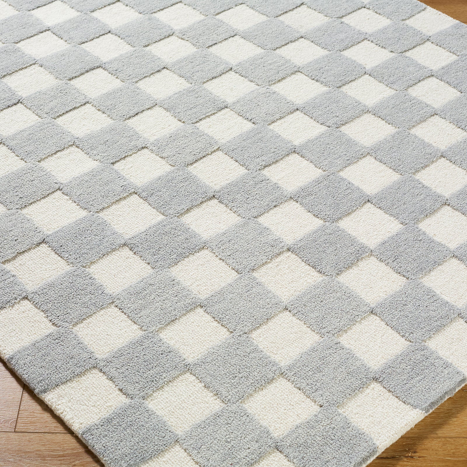 Klopp Modern Wool Checkboard Grey & Pewter Rug 153x219cm - corner detail