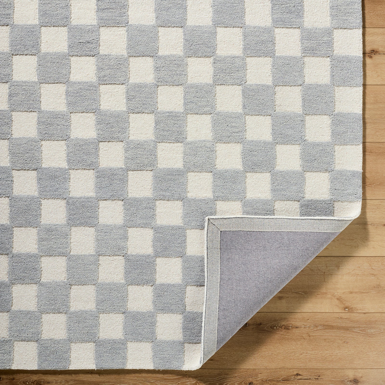 Klopp Modern Wool Checkboard Grey & Pewter Rug 153x219cm - folded detail