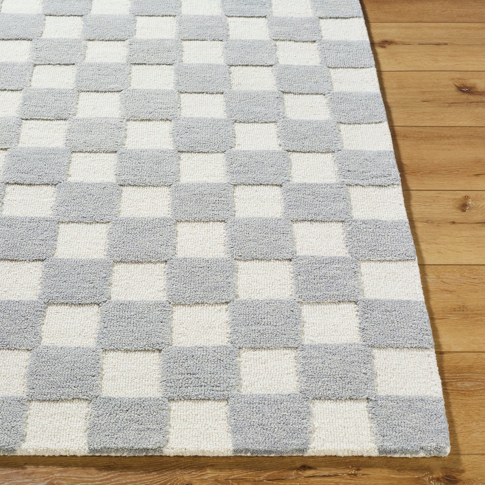 Klopp Modern Wool Checkboard Grey & Pewter Rug 153x219cm - reverse roll detail