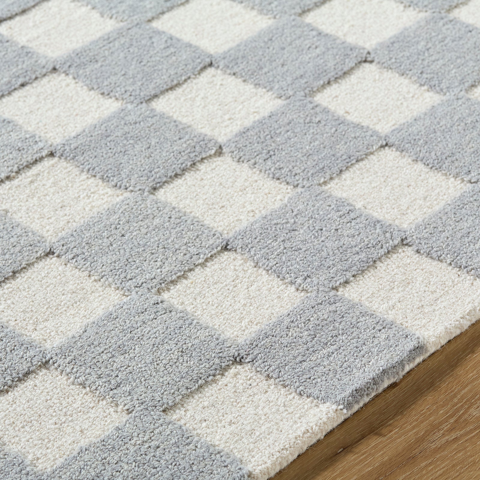 Klopp Modern Wool Checkboard Grey & Pewter Rug 153x219cm - texture detail