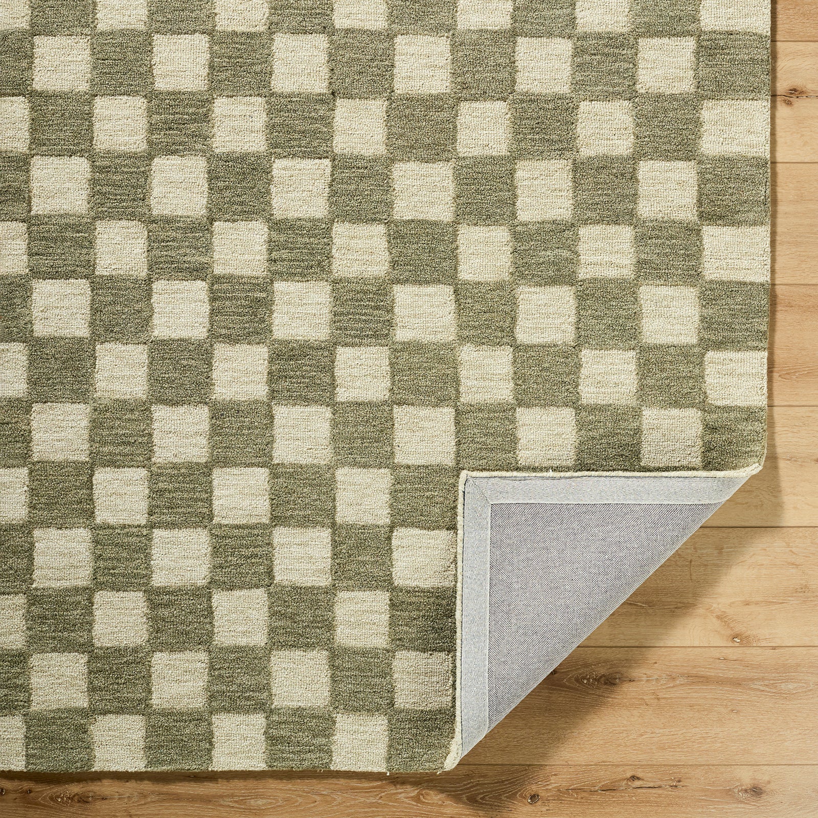 Klopp Modern Wool Checkboard Green & Olive Green Rug 153x219cm - folded detail