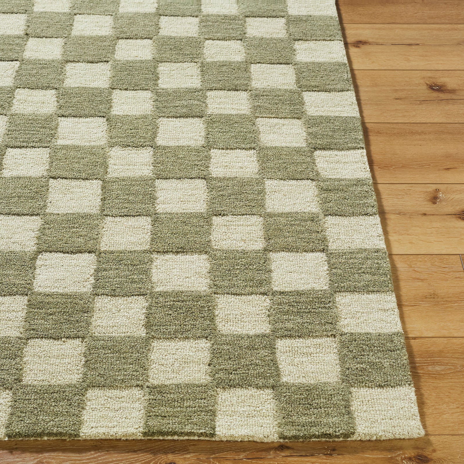 Klopp Modern Wool Checkboard Green & Olive Green Rug 183x275cm - reverse roll detail