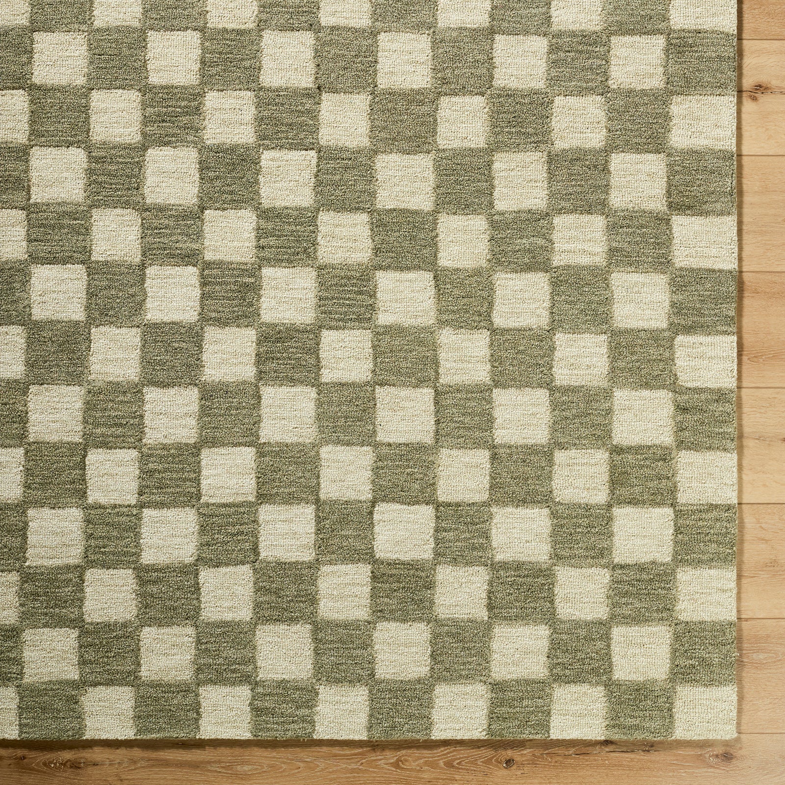 Klopp Modern Wool Checkboard Green & Olive Green Rug 183x275cm - colour swatch
