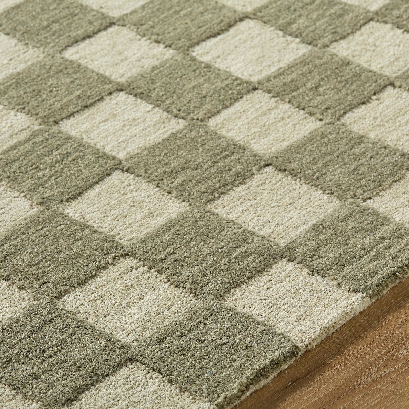 Klopp Modern Wool Checkboard Green & Olive Green Rug 153x219cm - texture detail