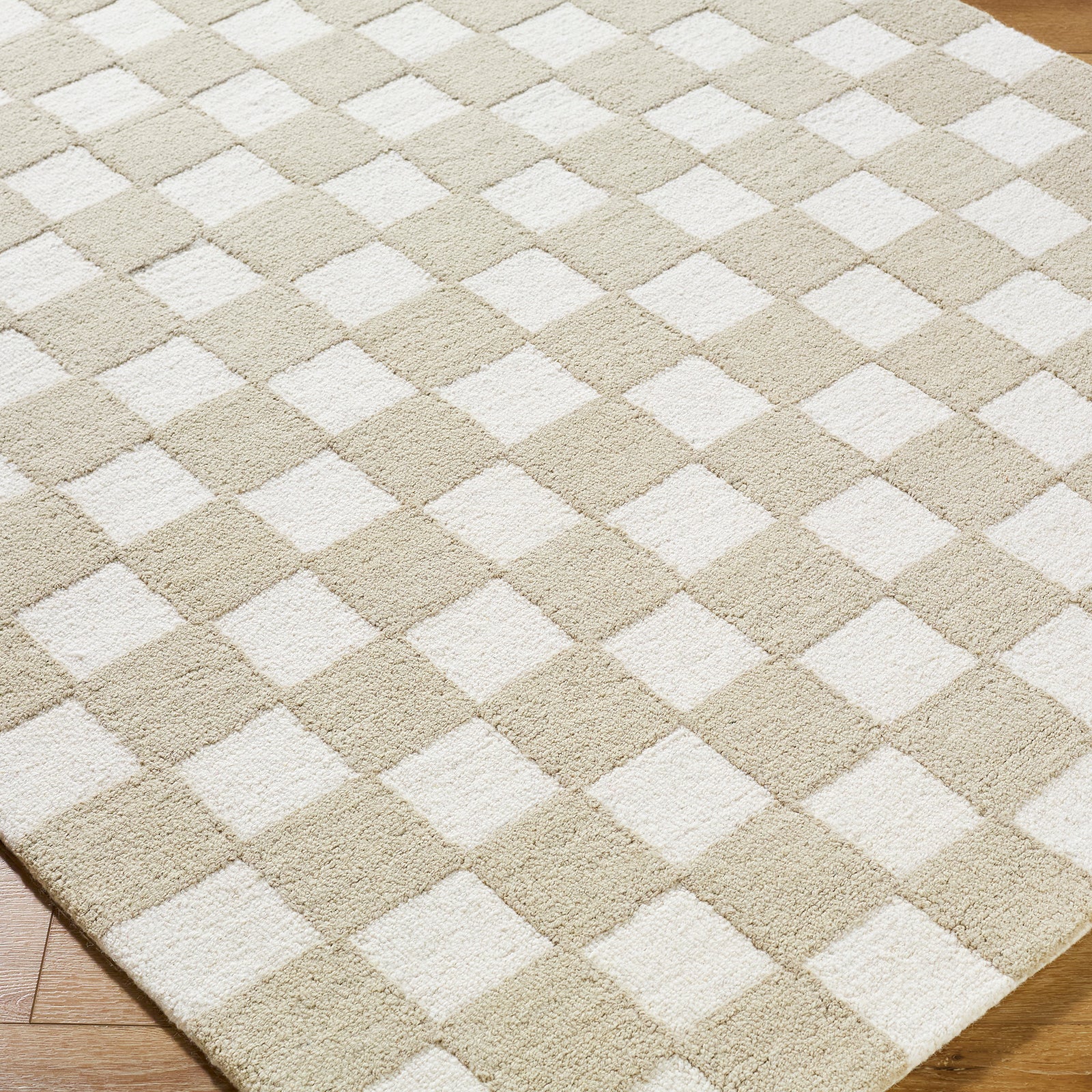 Klopp Modern Wool Checkboard Beige & Ivory Rug 153x219cm - corner detail