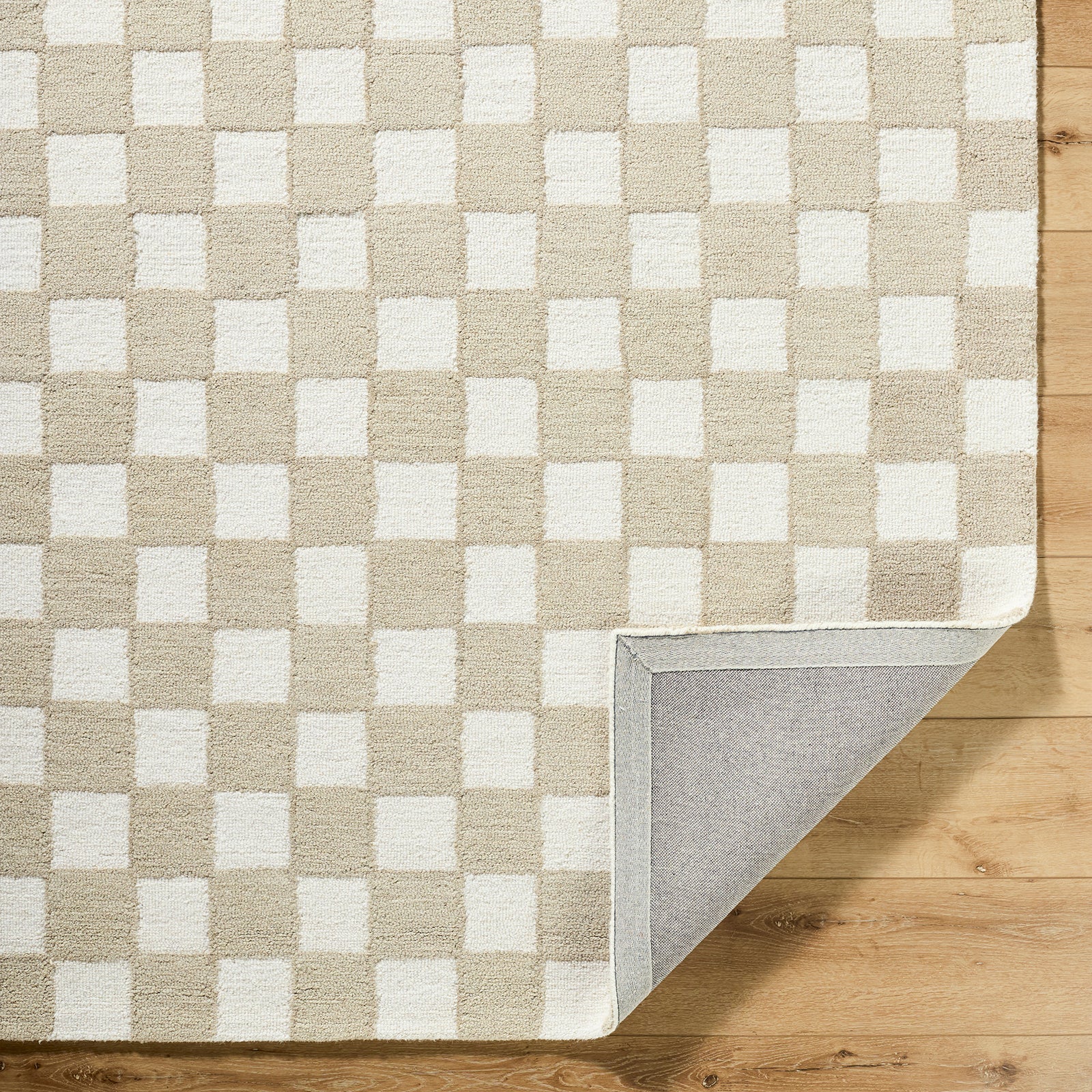 Klopp Modern Wool Checkboard Beige & Ivory Rug 153x219cm - folded detail