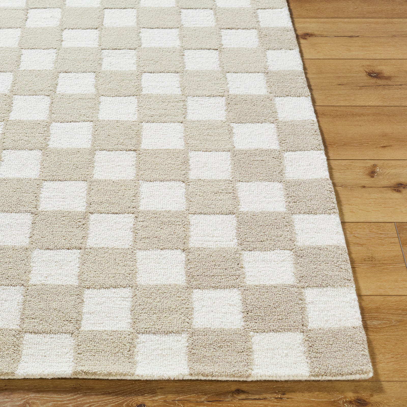 Klopp Modern Wool Checkboard Beige & Ivory Rug 153x219cm - reverse roll detail