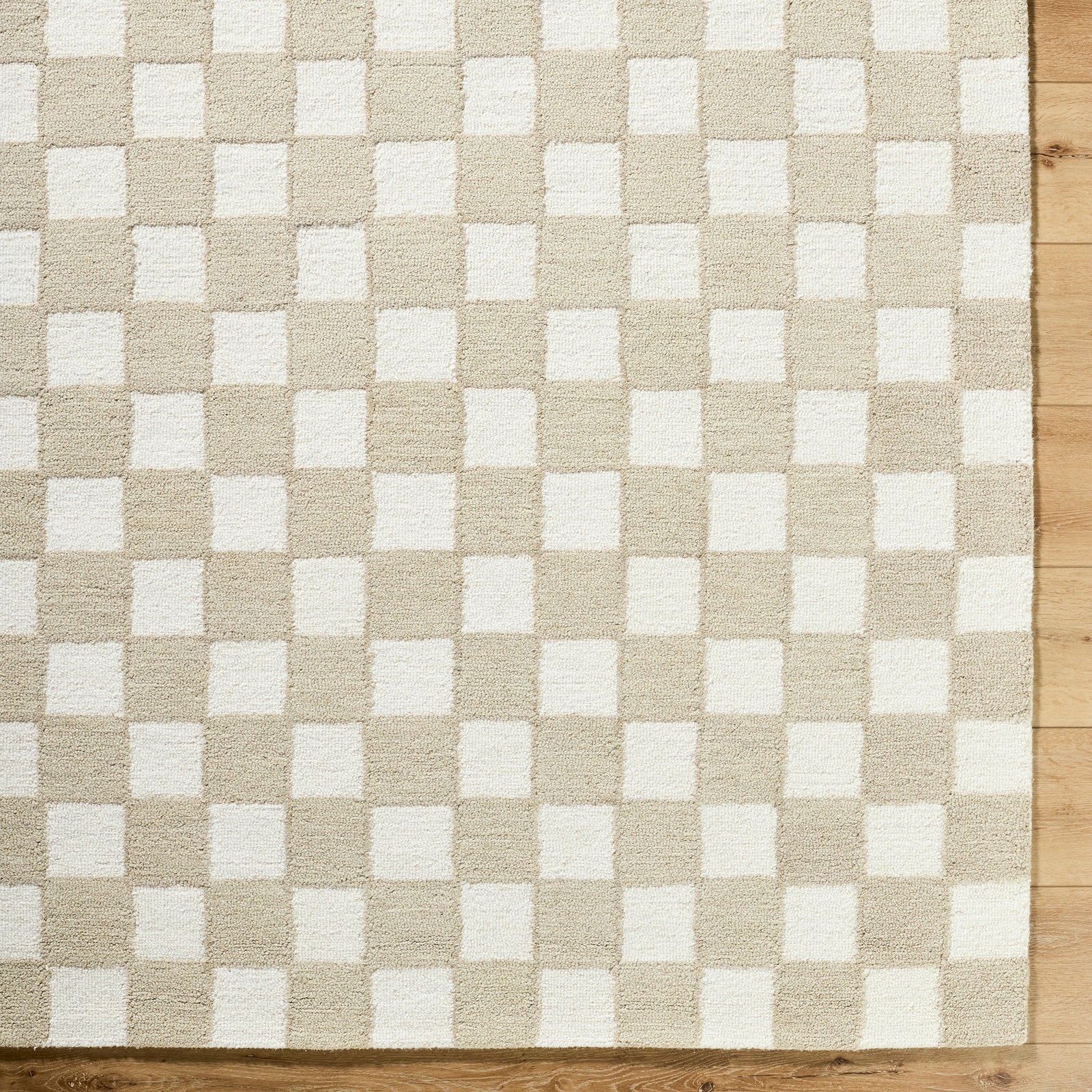 Klopp Modern Wool Checkboard Beige & Ivory Rug 153x219cm - pile detail