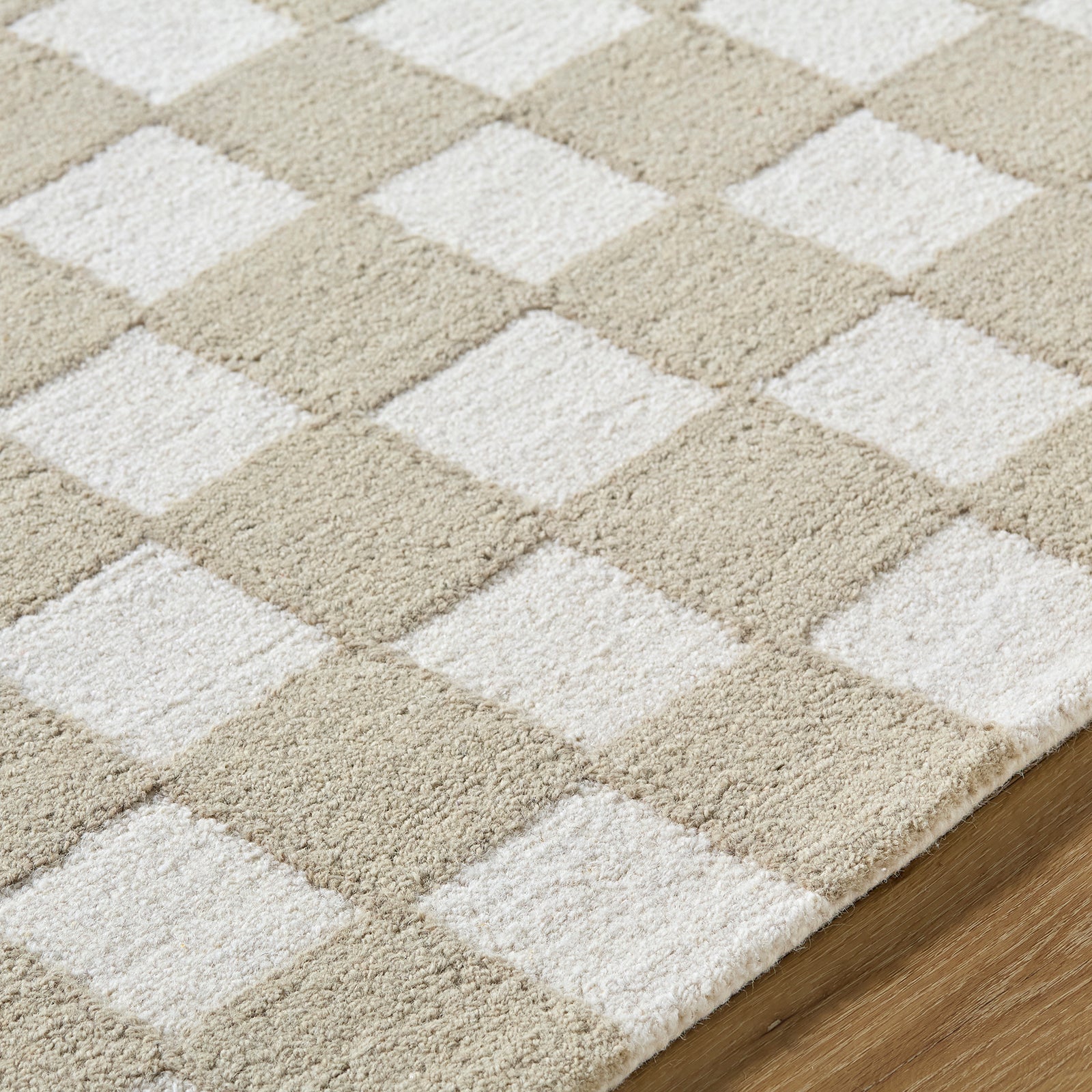 Klopp Modern Wool Checkboard Beige & Ivory Rug 153x219cm - texture detail