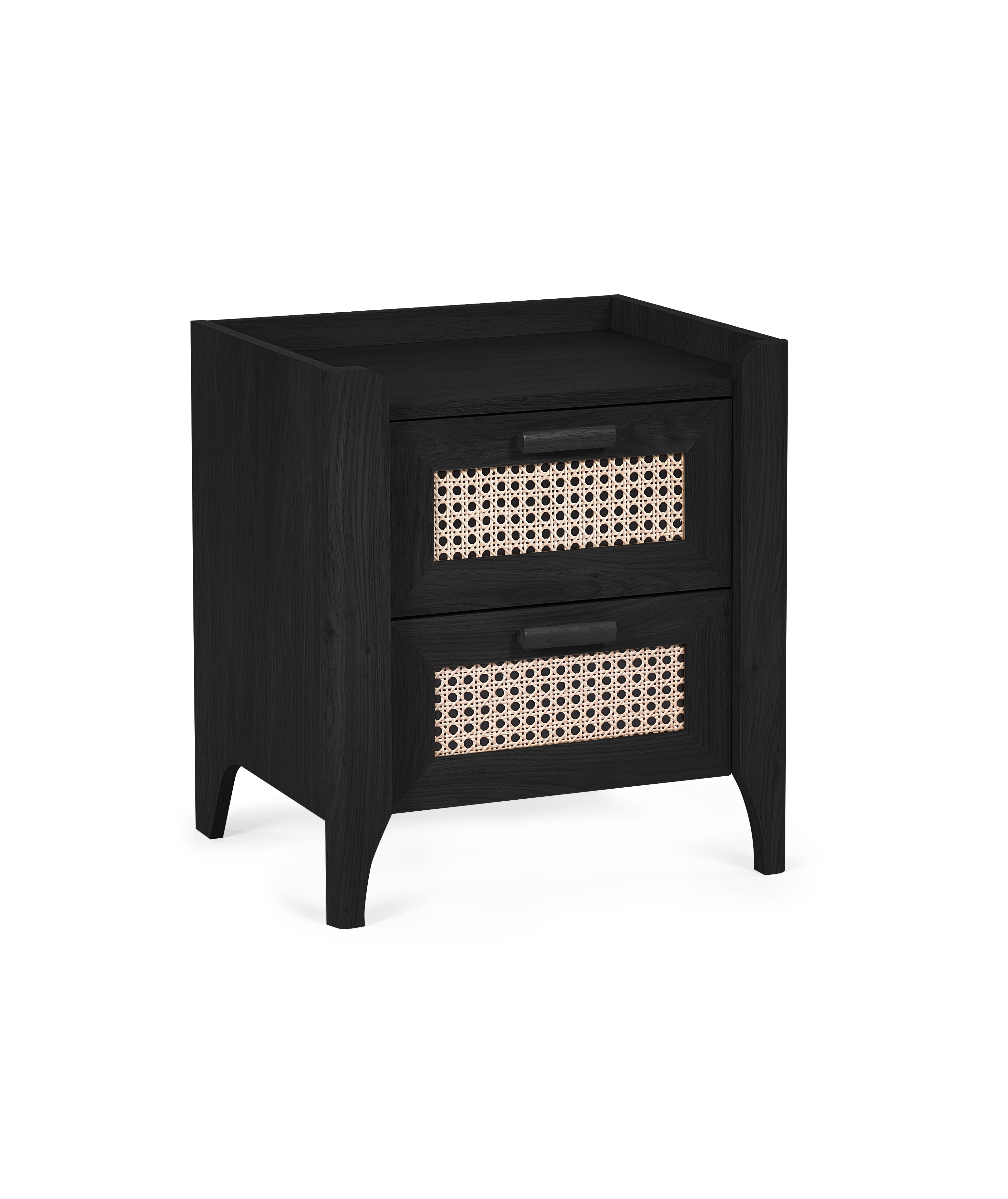 Asbury Wood Bedside Table | 2 Drawers - Black Ash