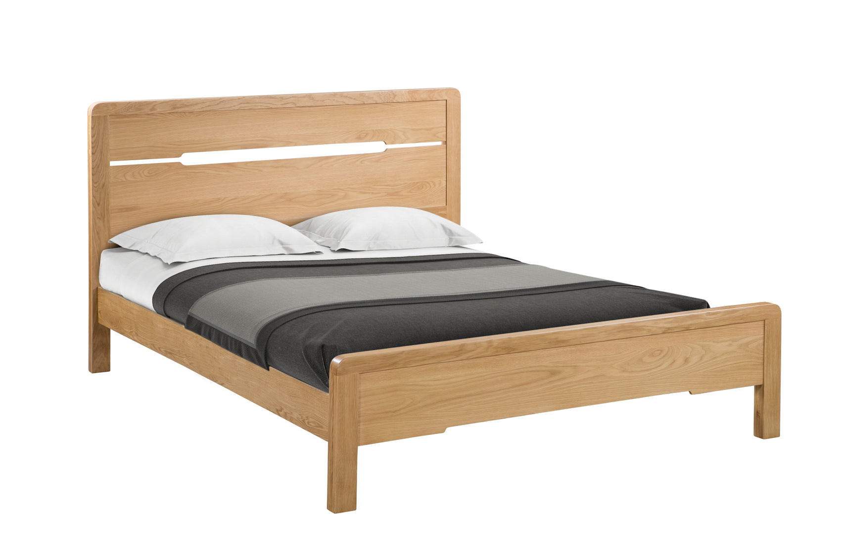 Curve Natural Oak Wood King Bed