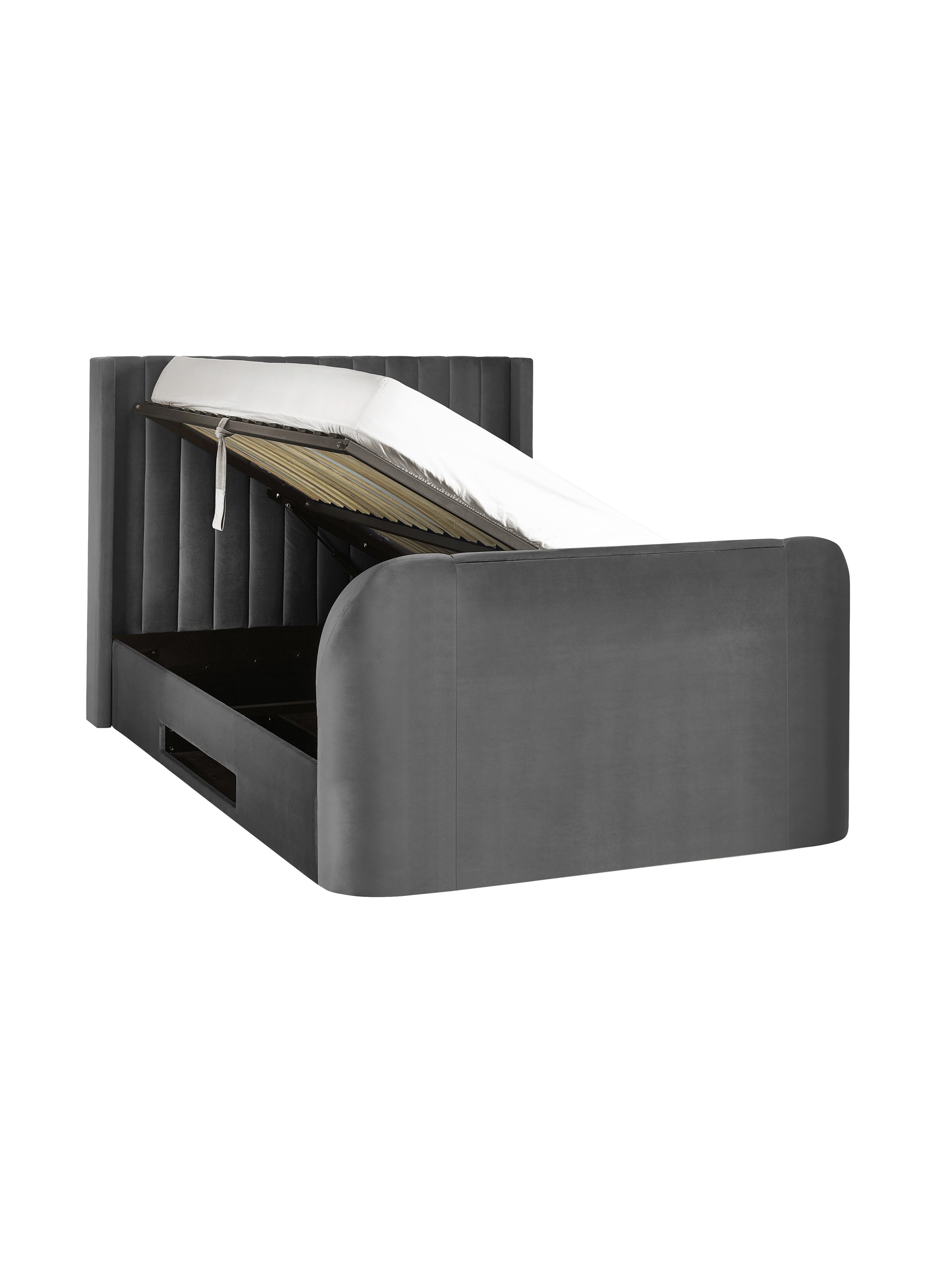 Alston Dark Grey Velvet Ottoman TV Bed King