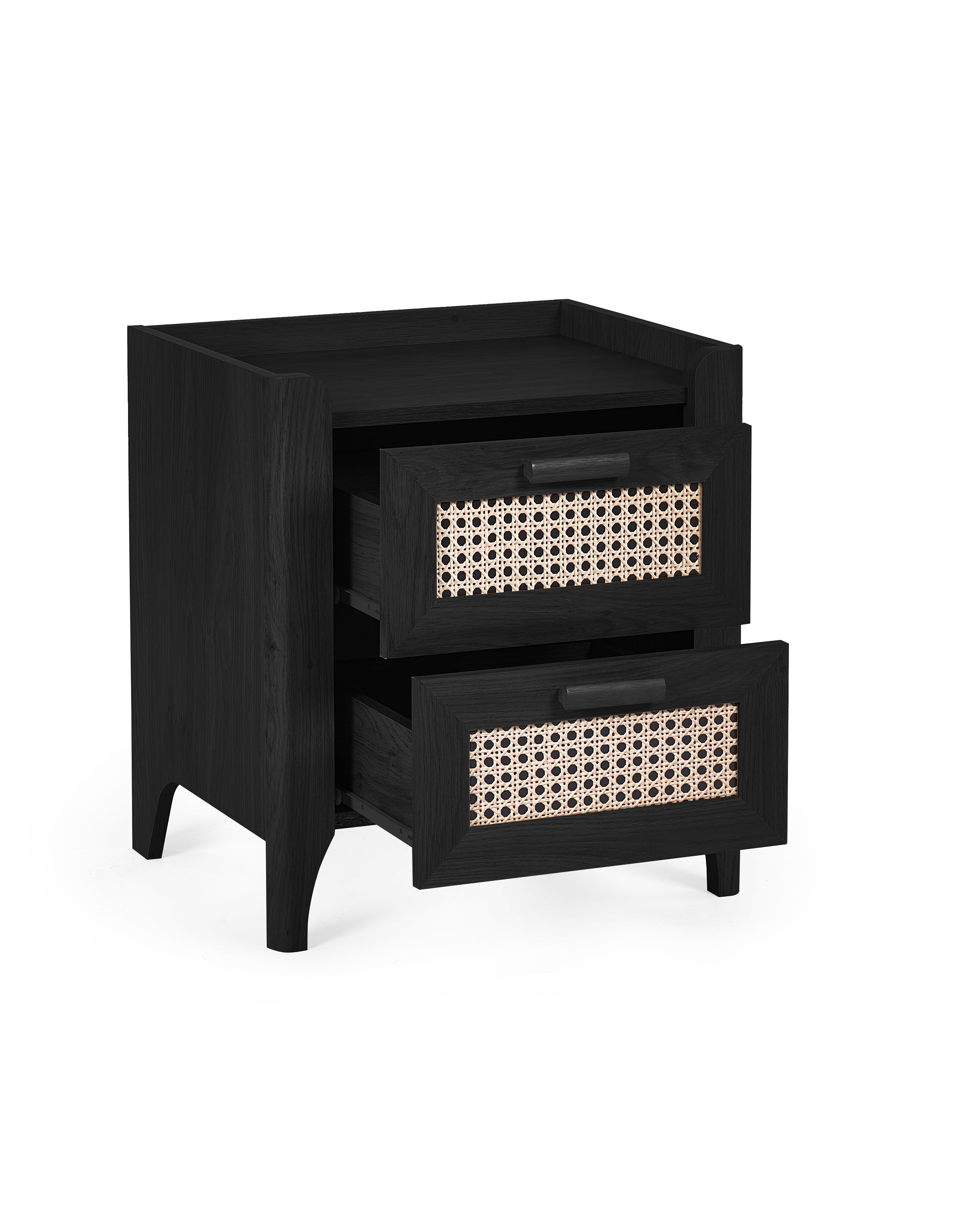 Asbury Wood Bedside Table | 2 Drawers - Black Ash