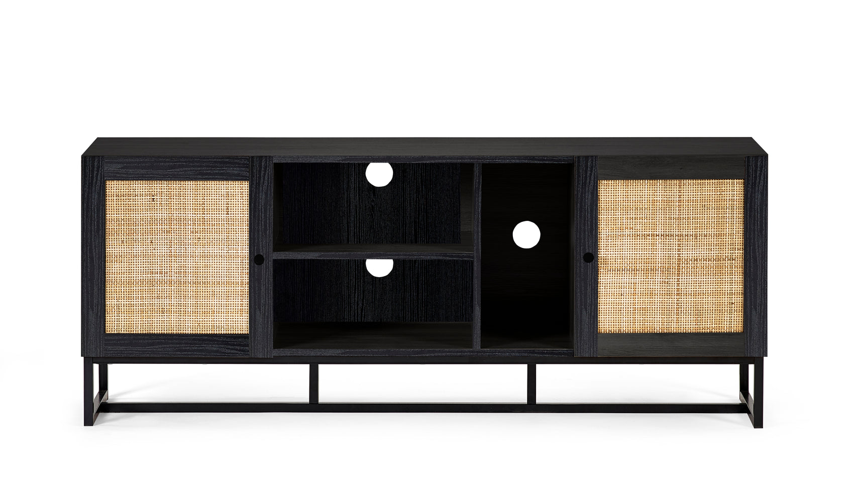 Clermont Black Oak Wood & Rattan TV Unit