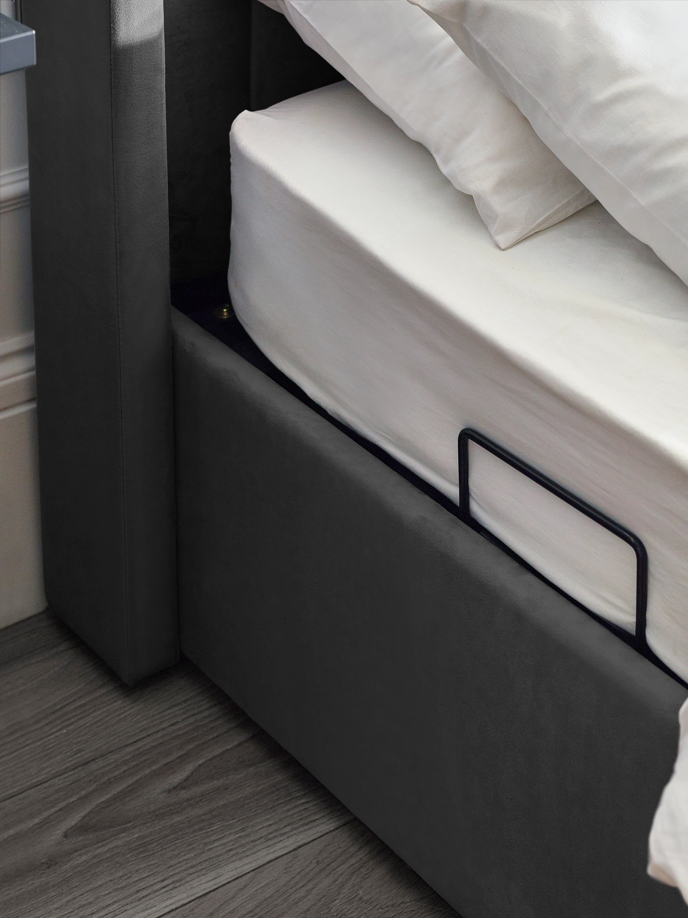 Alston Dark Grey Velvet Ottoman TV Bed King