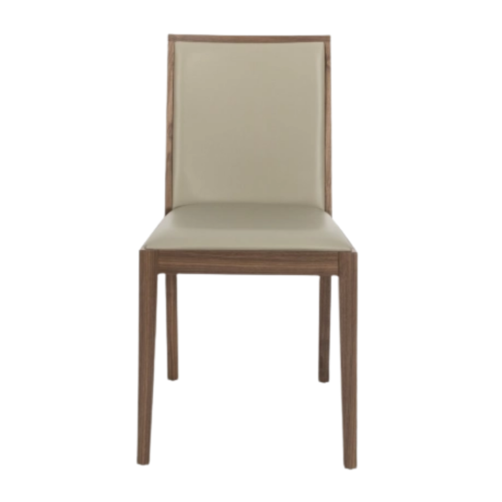 Set of 2 Lotus Walnut Brown Wood & Stone Leather Dining Chair
